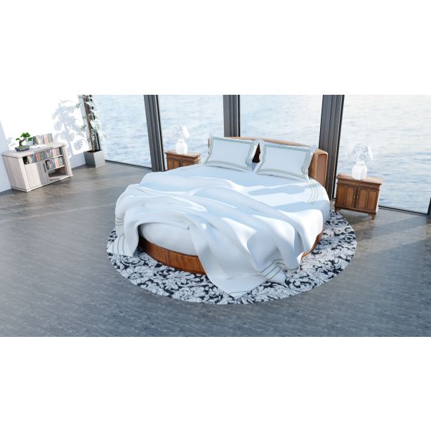 400TC Cotton Triple Embroidery Sateen Solid Round Duvet Cover Set