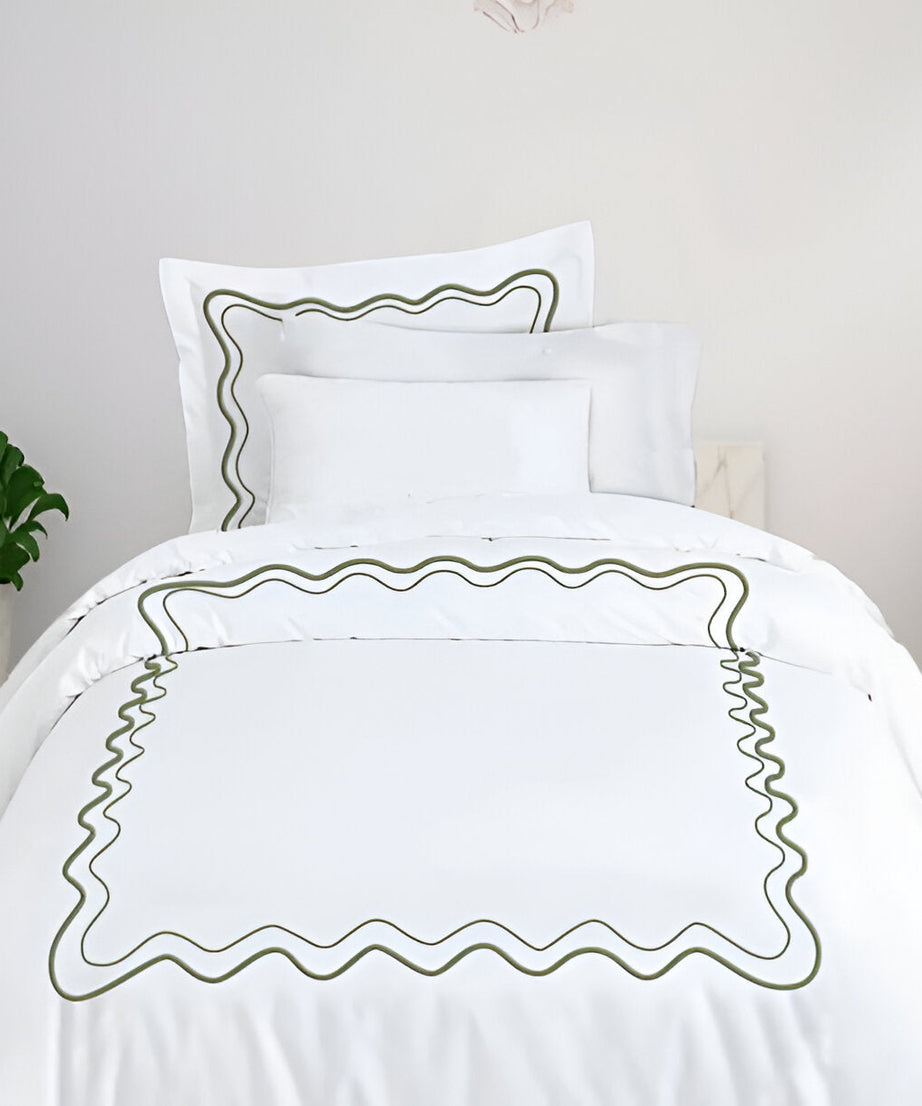 Double Wavy Embroidered Cotton Duvet Cover Set