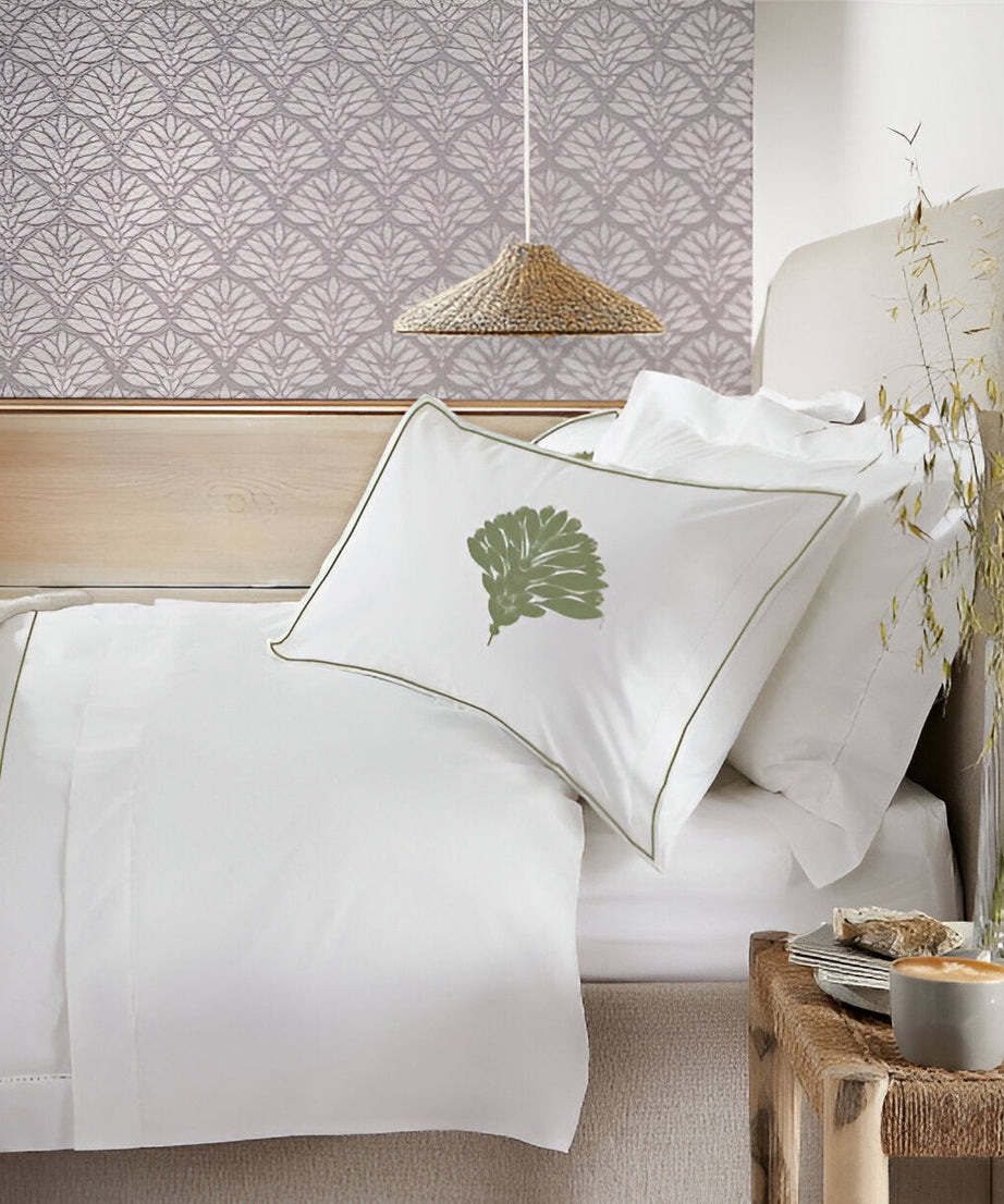 Leafy Embroidered Cotton Sateen Duvet Cover Set