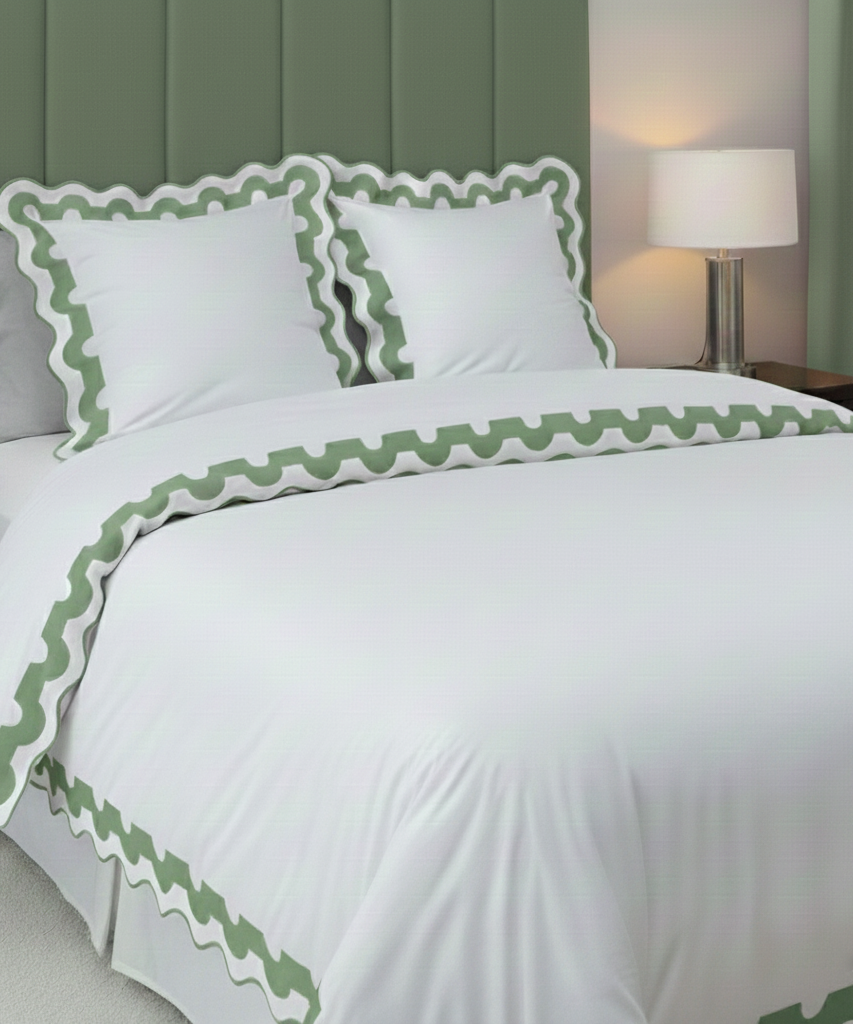 400TC U Shape Applique Scalloped Embroidery Cotton Duvet Cover Set