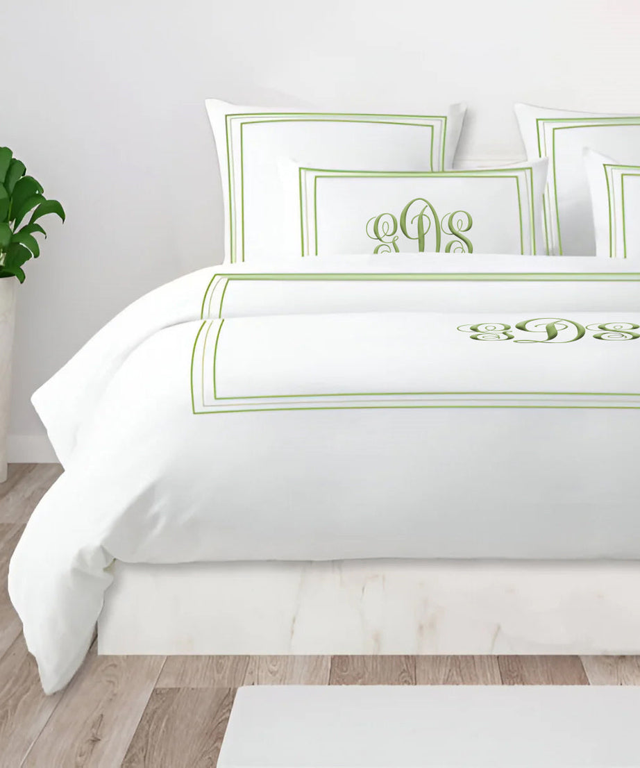 Monogram 400TC Cotton Classic Embroidery Sateen Solid Duvet Cover Set