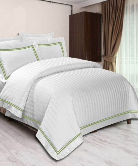 400TC Cotton Double Edge Embroidery Sateen Stripe Duvet Cover Set