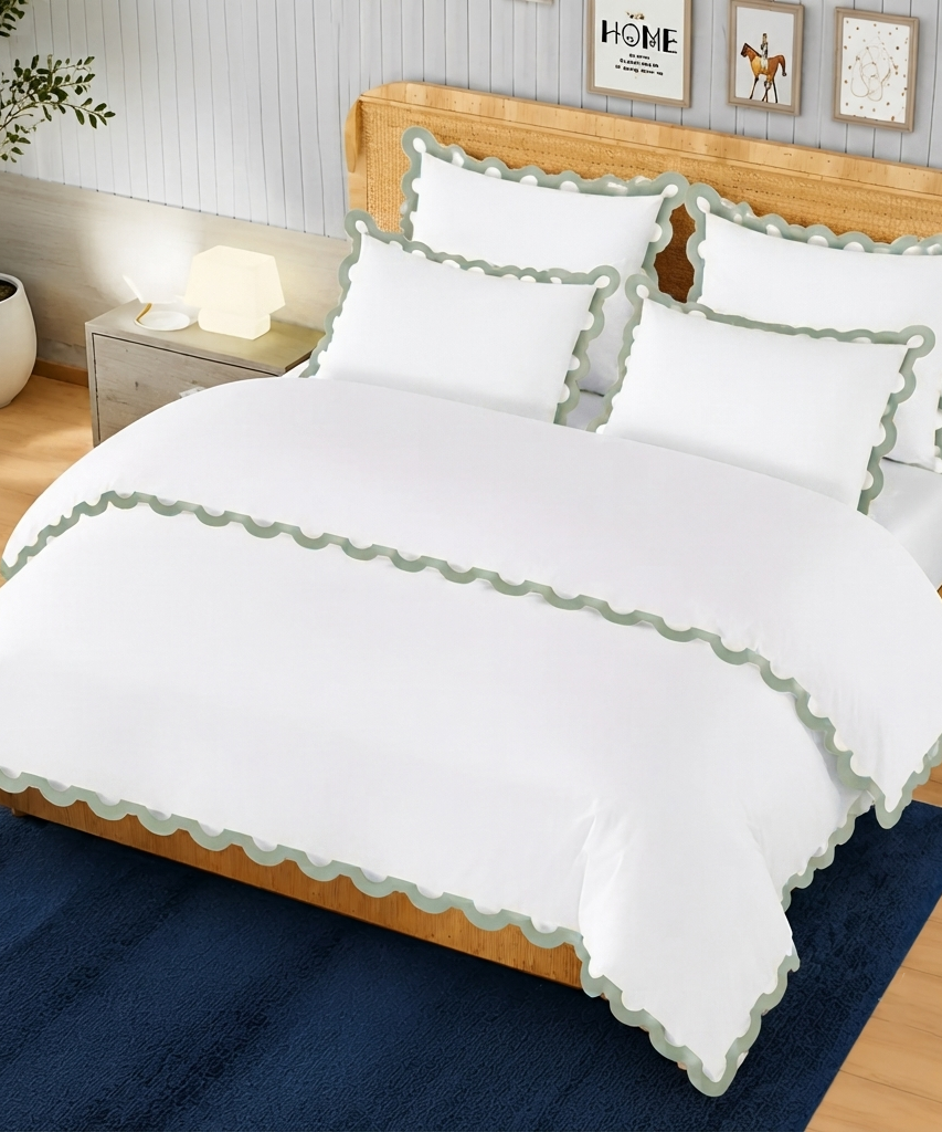 400TC U Shape Applique Embroidery Cotton Duvet Cover Set