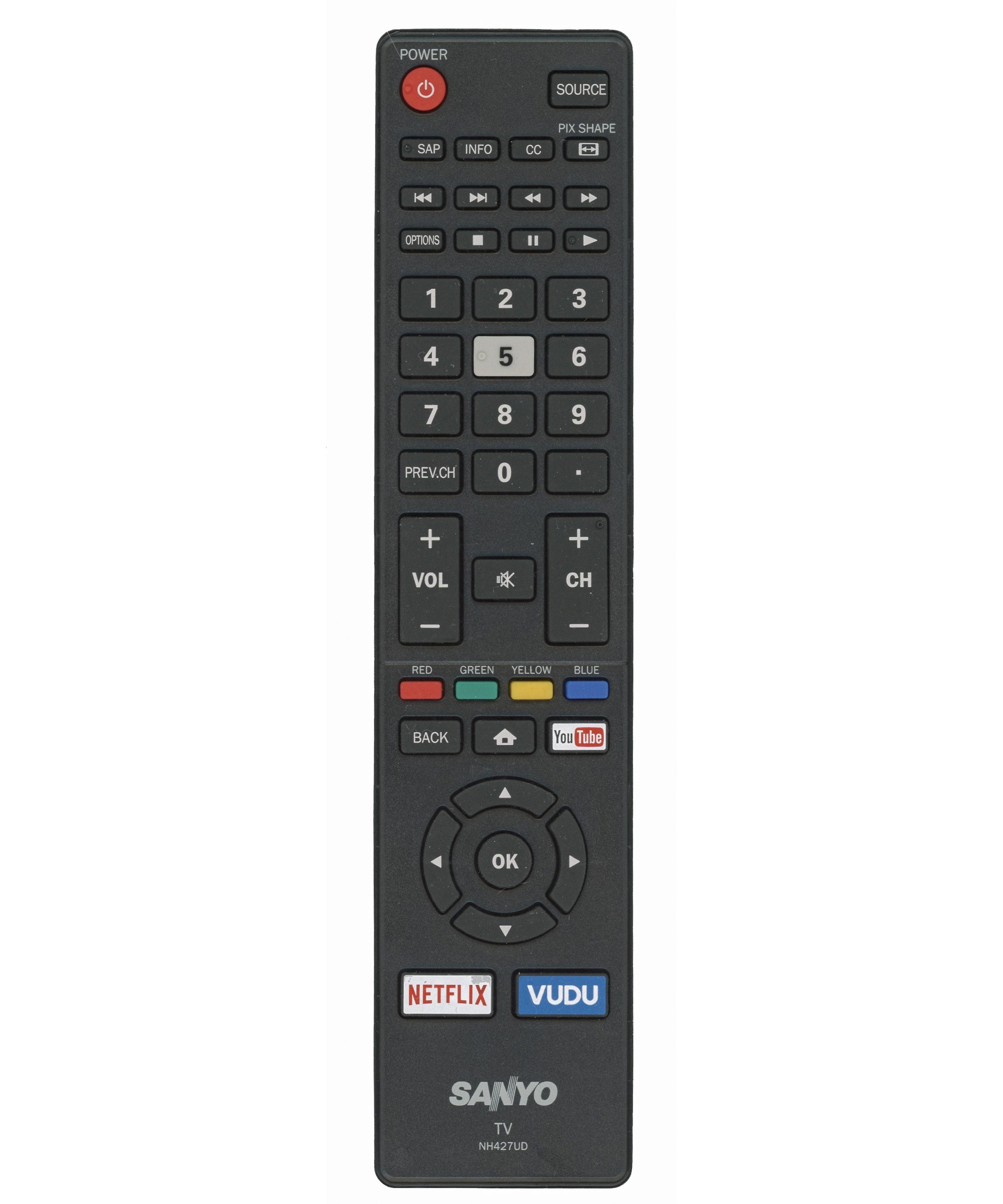 Sanyo NH427UD Smart TV Remote Control | Youtube | Netflix | Vudu - NH427UD