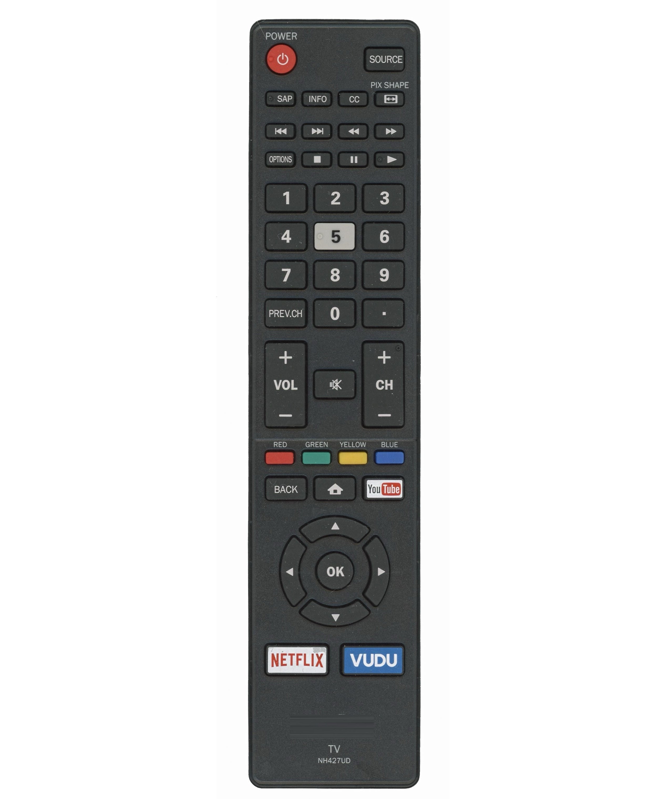 Sanyo NH427UD Smart TV Remote Control | Youtube | Netflix | Vudu - NH427UD
