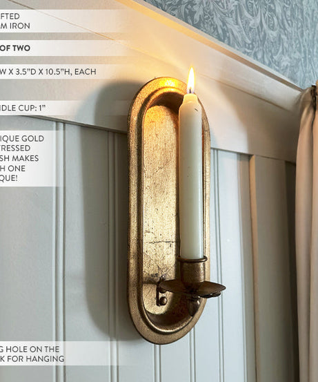 Antiker Kerzenhalter Wandleuchter aus Gold, 2er-Set