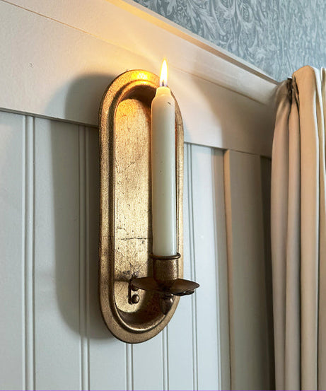 Antiker Kerzenhalter Wandleuchter aus Gold, 2er-Set