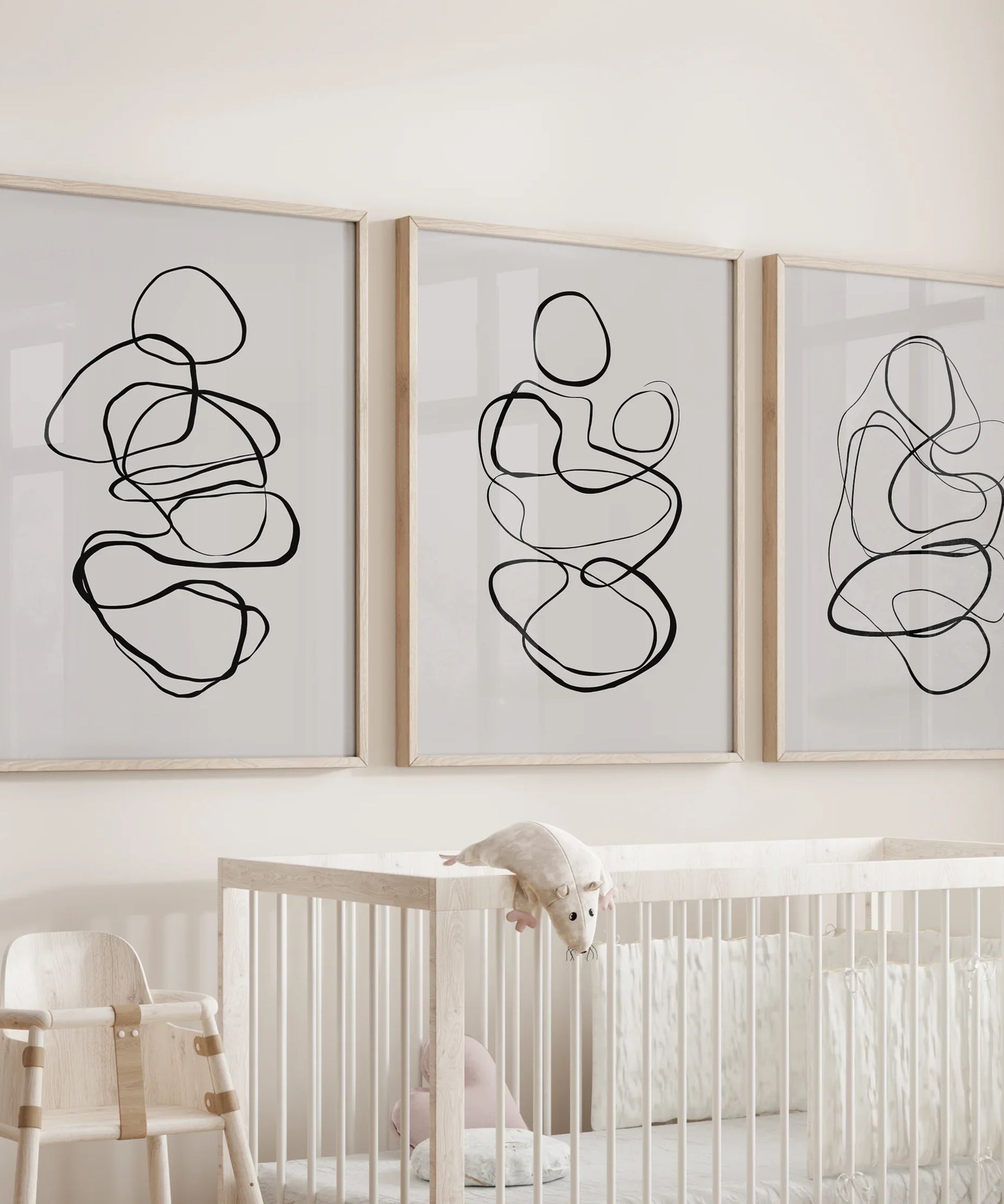Abstract Line Art Wall Art Set of 3. Minimalist Figure Drawings