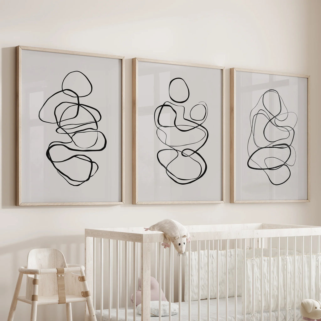 Abstract Line Art Wall Art Set of 3. Minimalist Figure Drawings