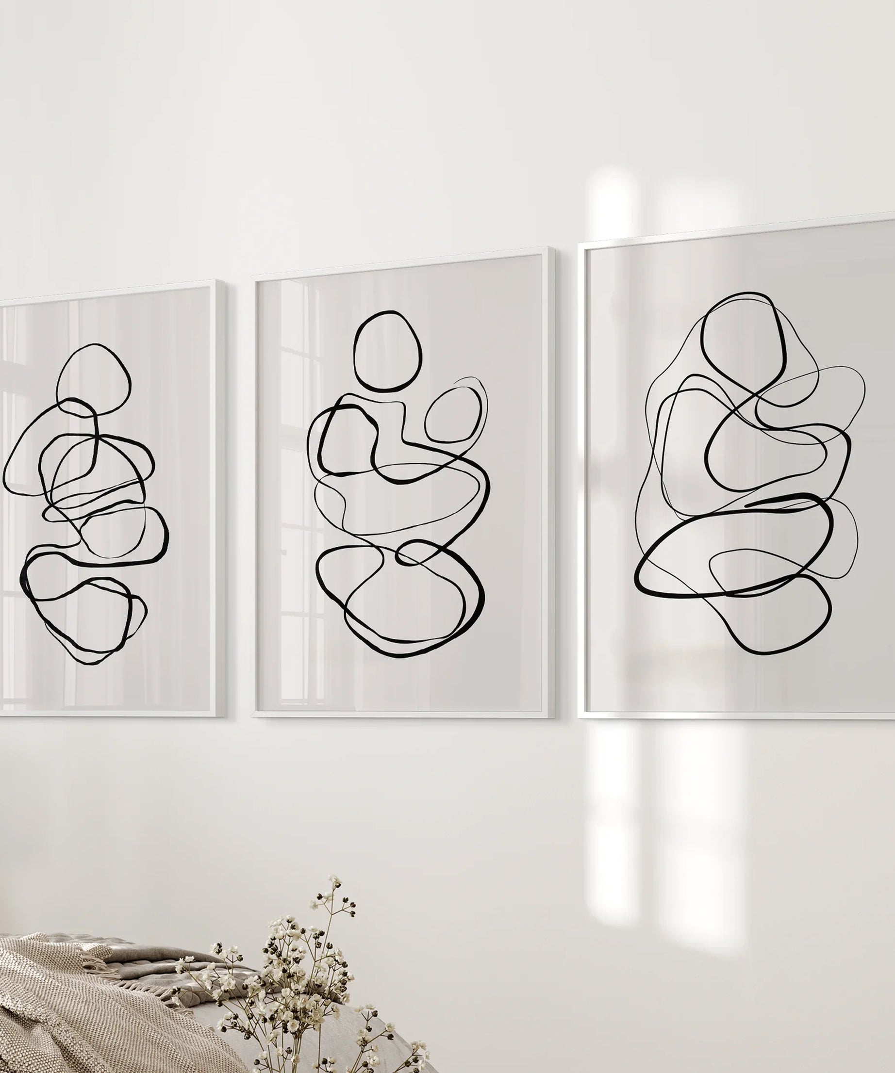 Abstract Line Art Wall Art Set of 3. Minimalist Figure Drawings