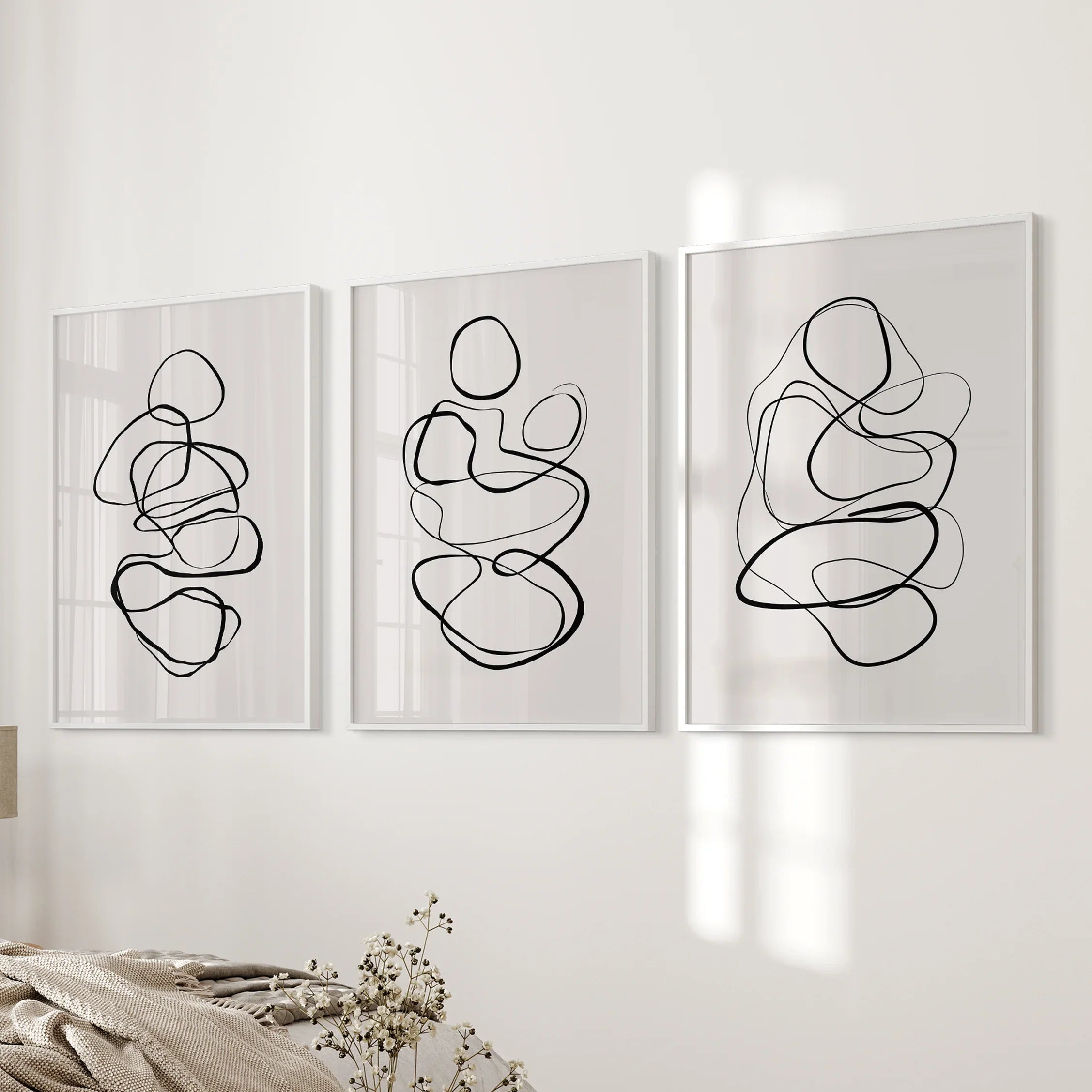 Abstract Line Art Wall Art Set of 3. Minimalist Figure Drawings