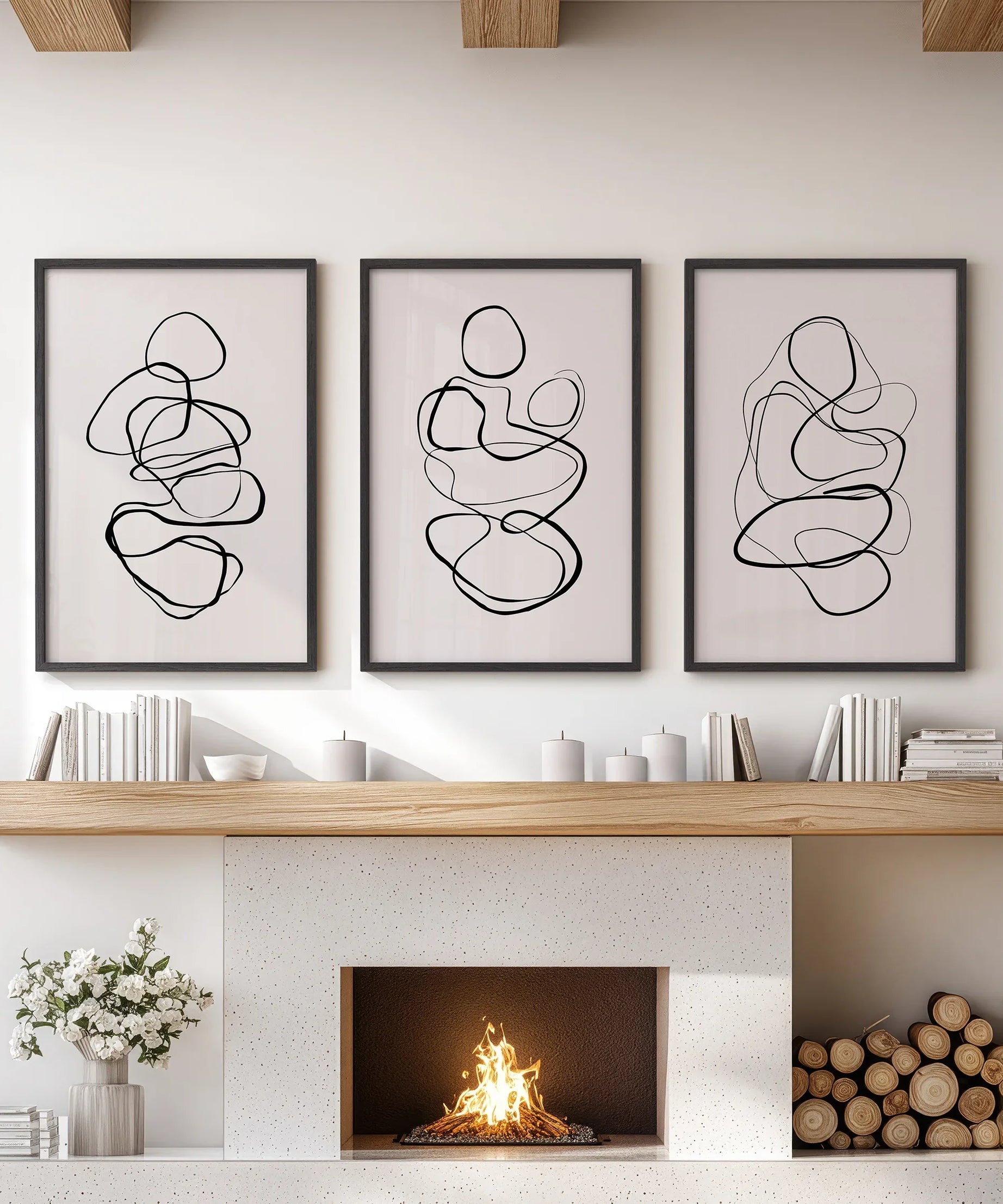 Abstract Line Art Wall Art Set of 3. Minimalist Figure Drawings