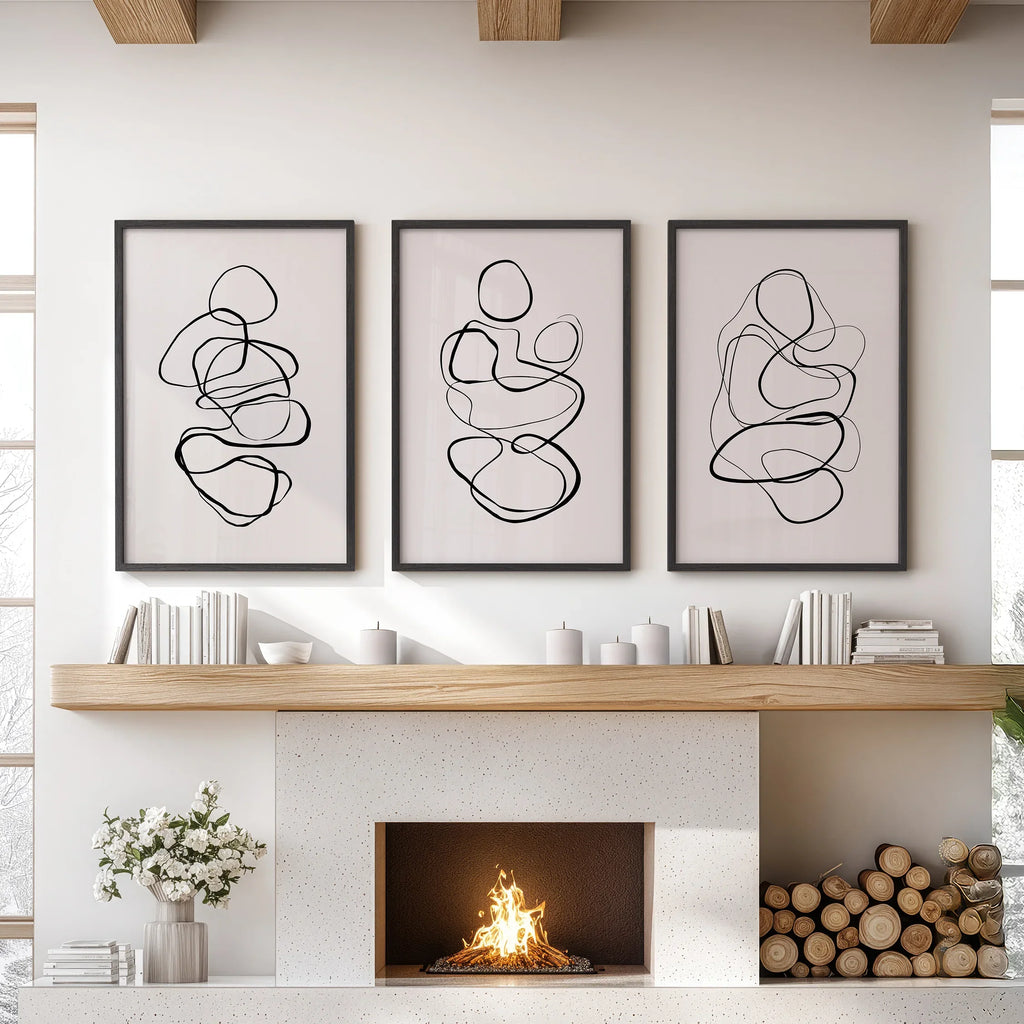 Abstract Line Art Wall Art Set of 3. Minimalist Figure Drawings