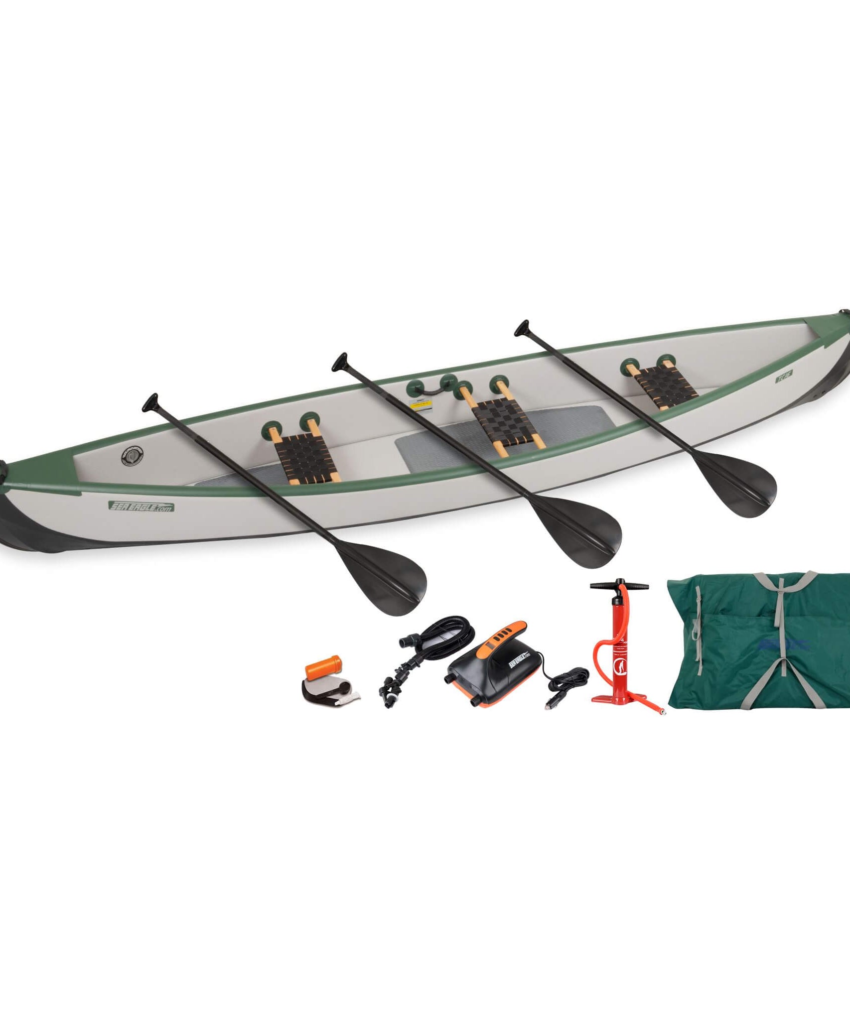 Sea Eagle 3-People TC16 High Pressure All Drop Stitch Inflatable Travel Canoe, 16FT [TC16K] (SAK43086)