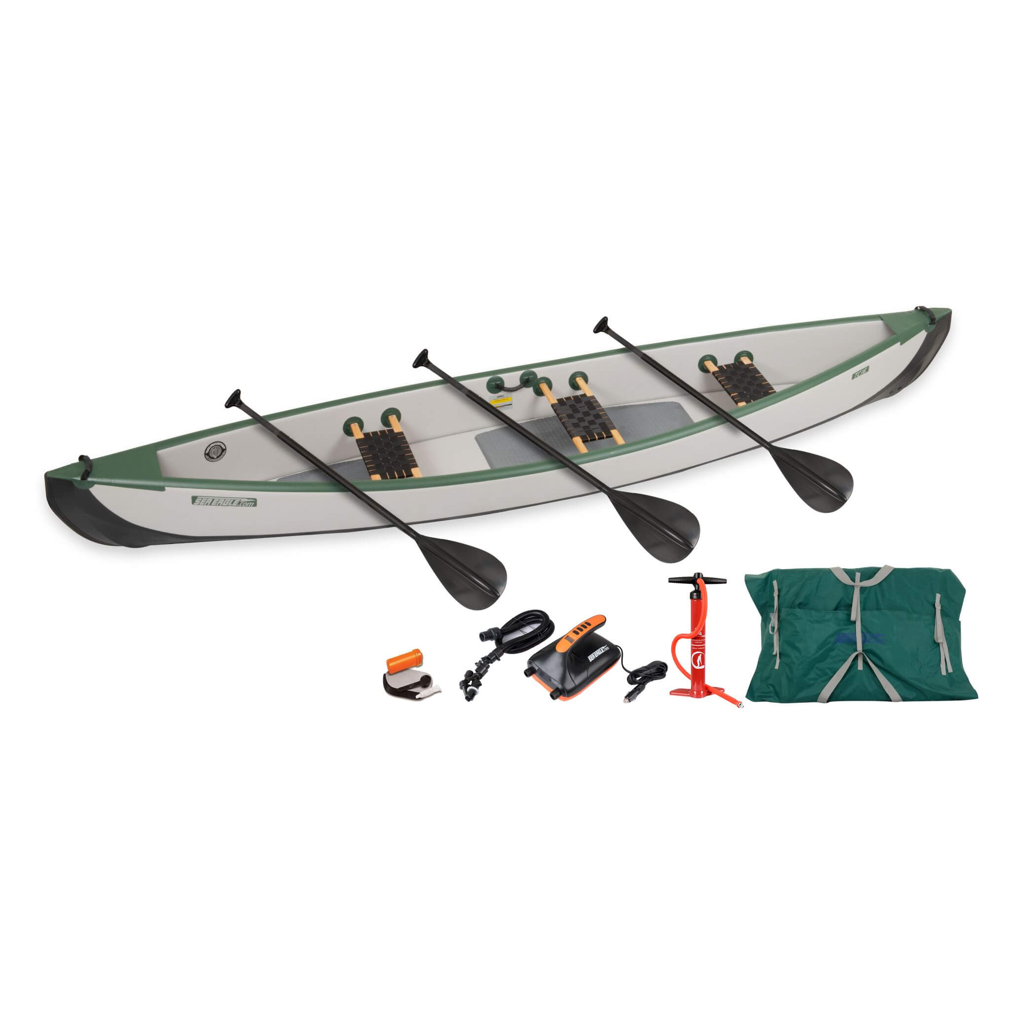 Sea Eagle 3-People TC16 High Pressure All Drop Stitch Inflatable Travel Canoe, 16FT [TC16K] (SAK43086)