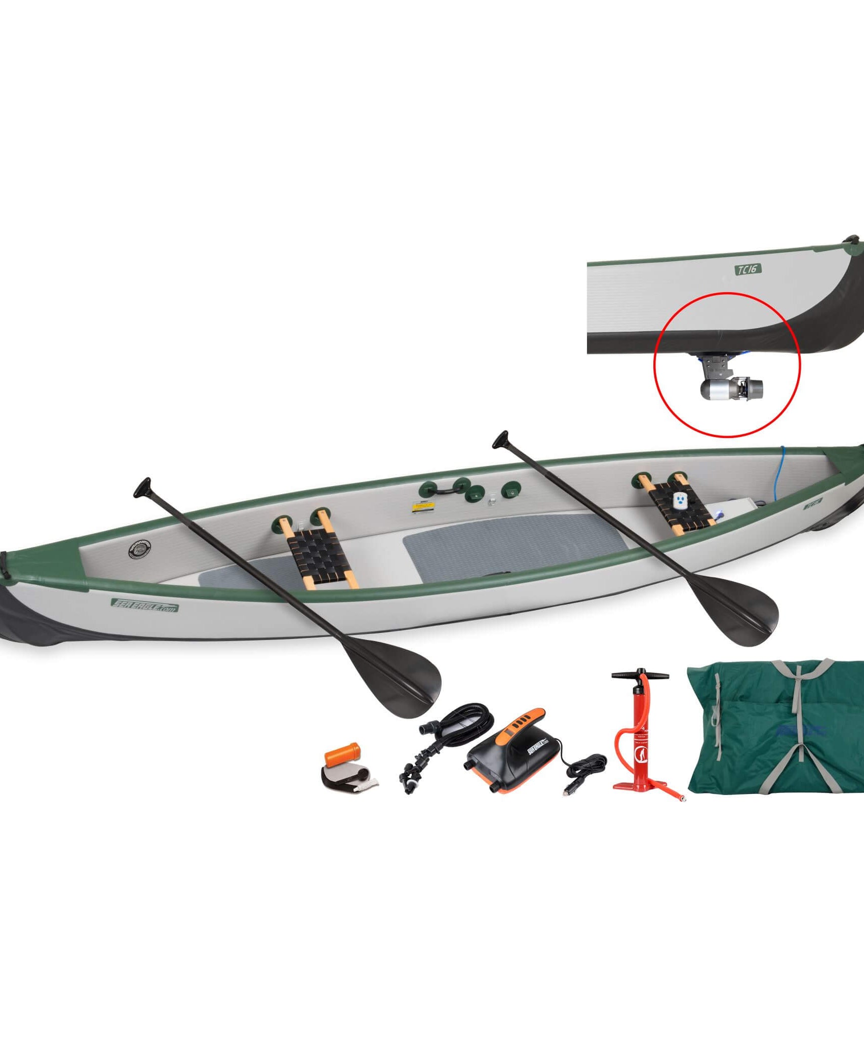 Sea Eagle 3-People TC16 High Pressure All Drop Stitch Inflatable Travel Canoe, 16FT [TC16K] (SAK43086)