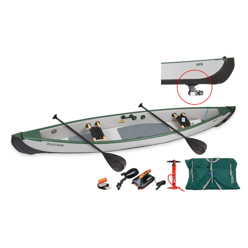 Sea Eagle 3-People TC16 High Pressure All Drop Stitch Inflatable Travel Canoe, 16FT [TC16K] (SAK43086)