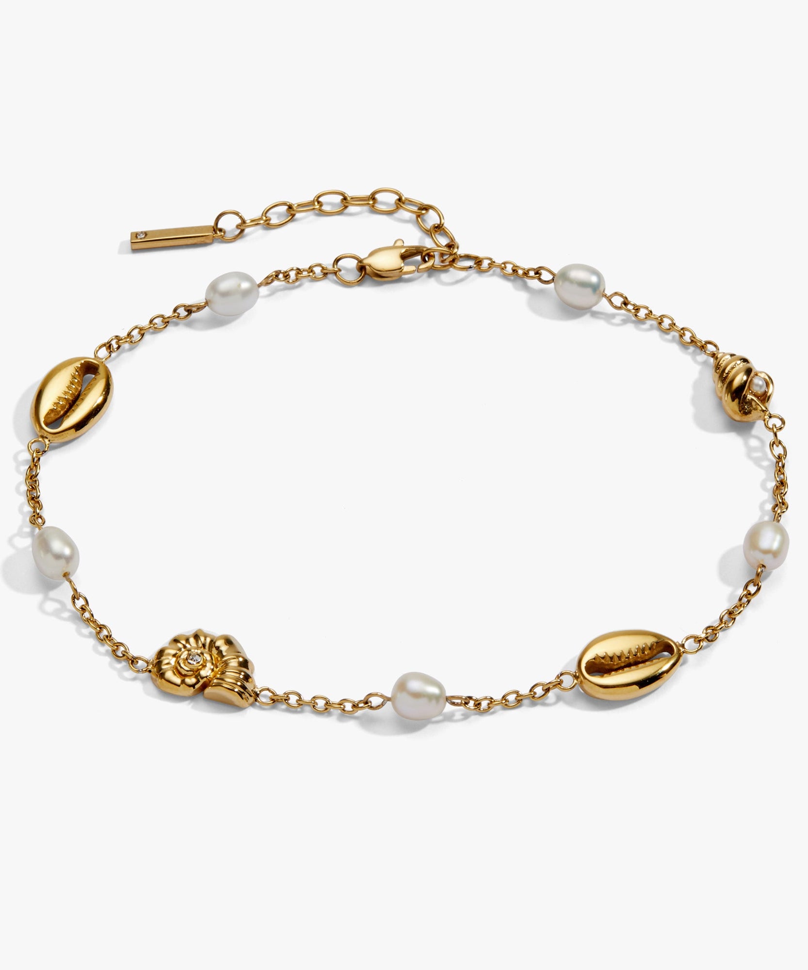 Seashell & Pearl Inline Charm Anklet