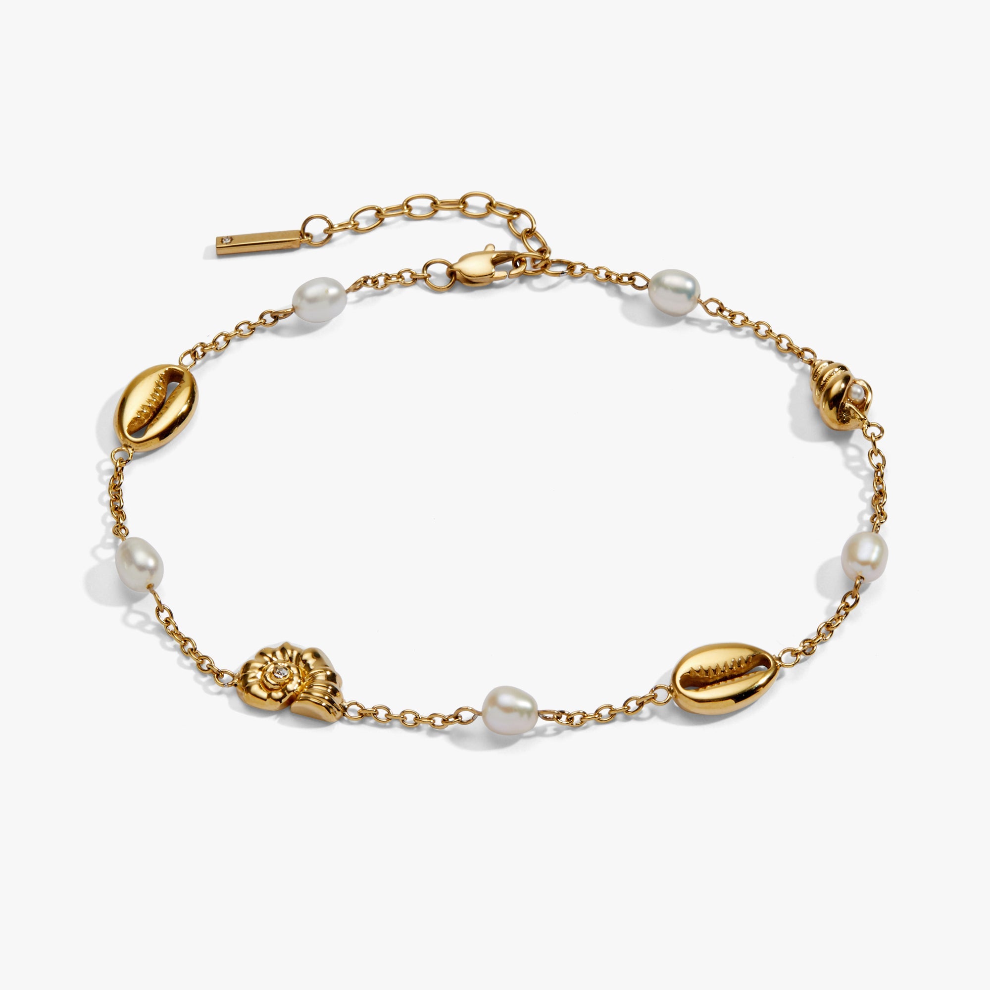 Seashell & Pearl Inline Charm Anklet