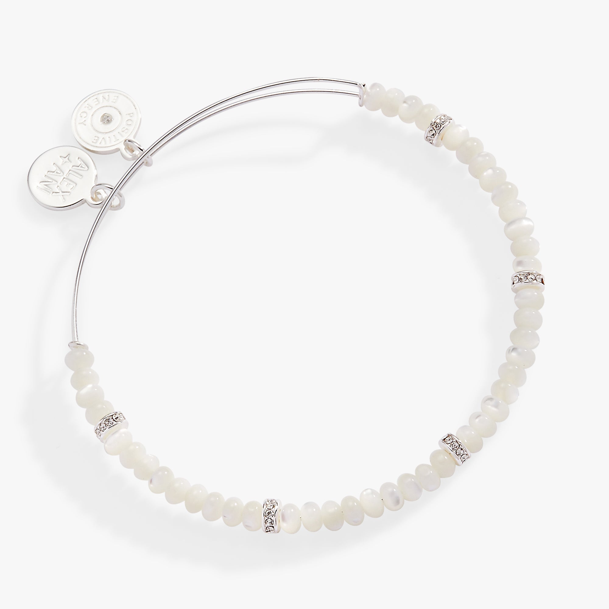 White Semi-Precious Rondelle Beaded Bangle