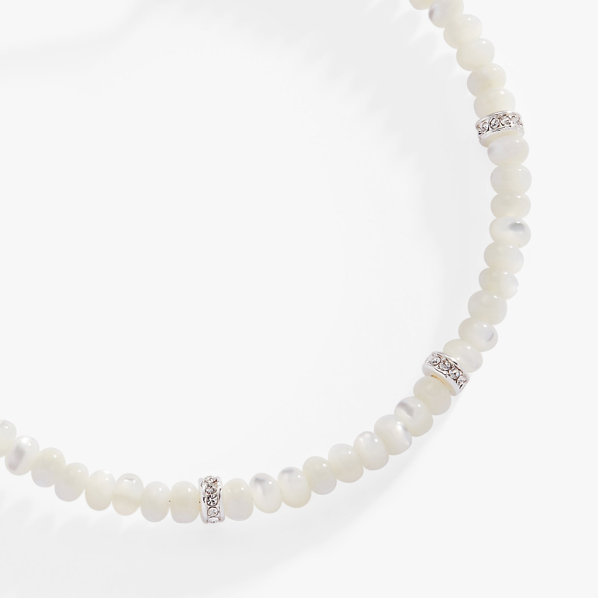 White Semi-Precious Rondelle Beaded Bangle