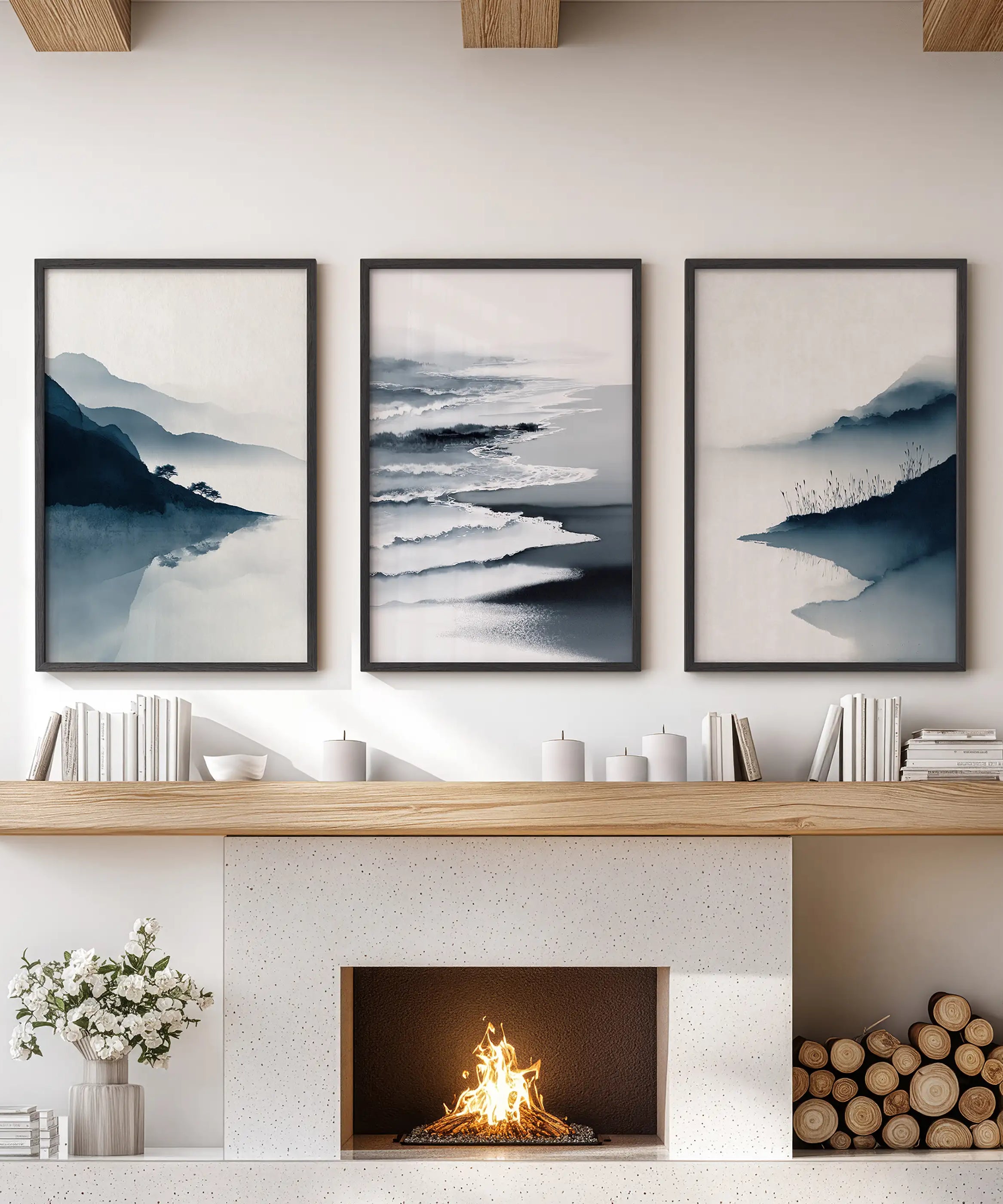 Minimalist Mountain Lake Set of 3. Modern Landscape Prints