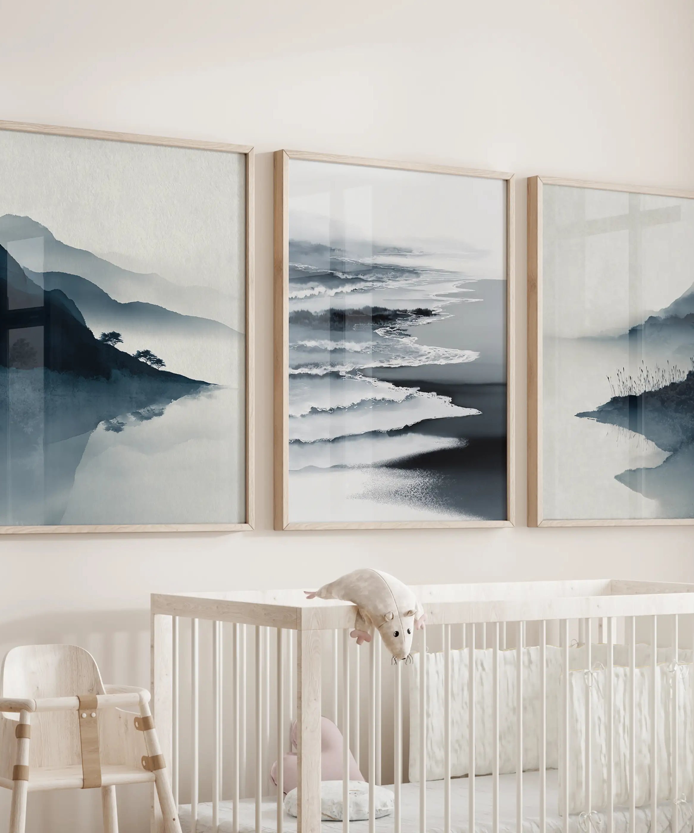 Minimalist Mountain Lake Set of 3. Modern Landscape Prints