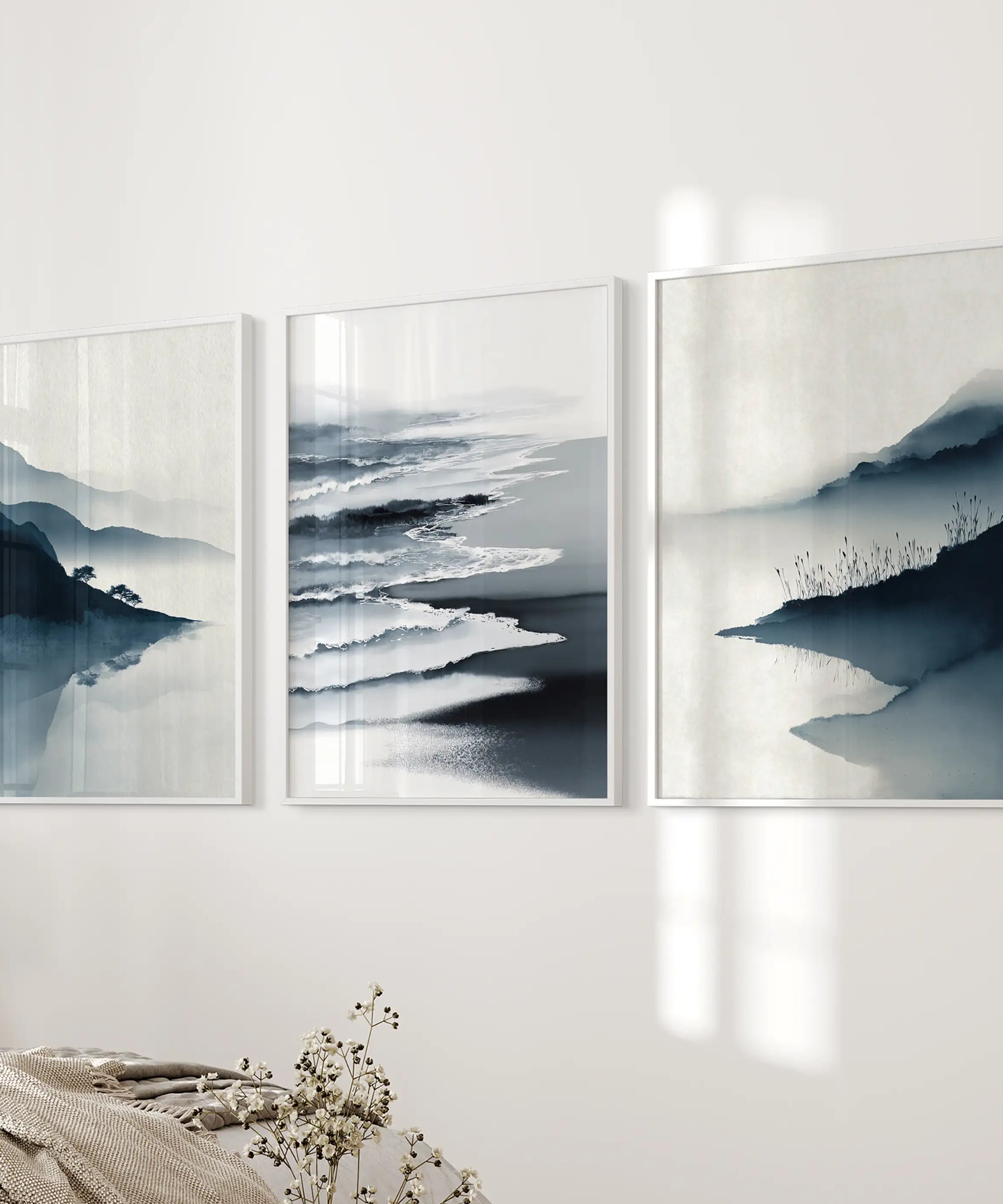 Minimalist Mountain Lake Set of 3. Modern Landscape Prints