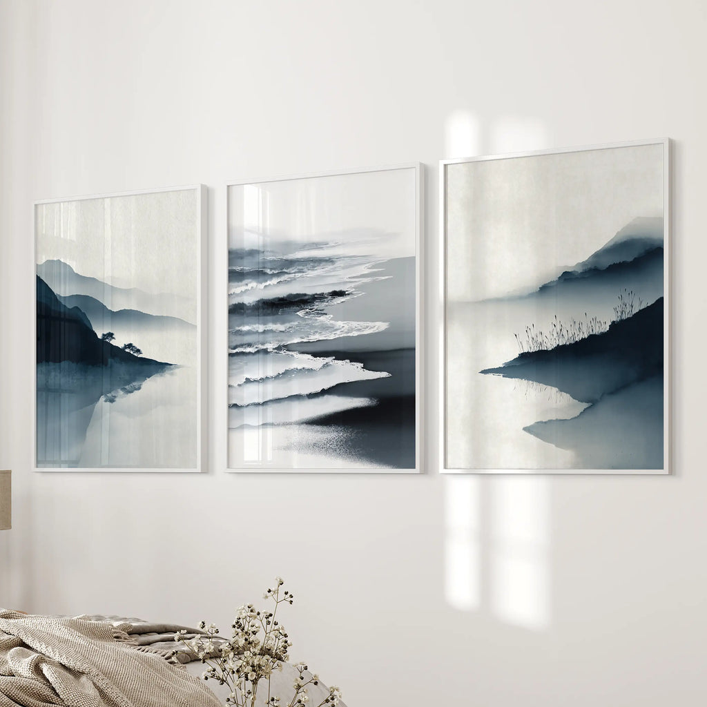 Minimalist Mountain Lake Set of 3. Modern Landscape Prints