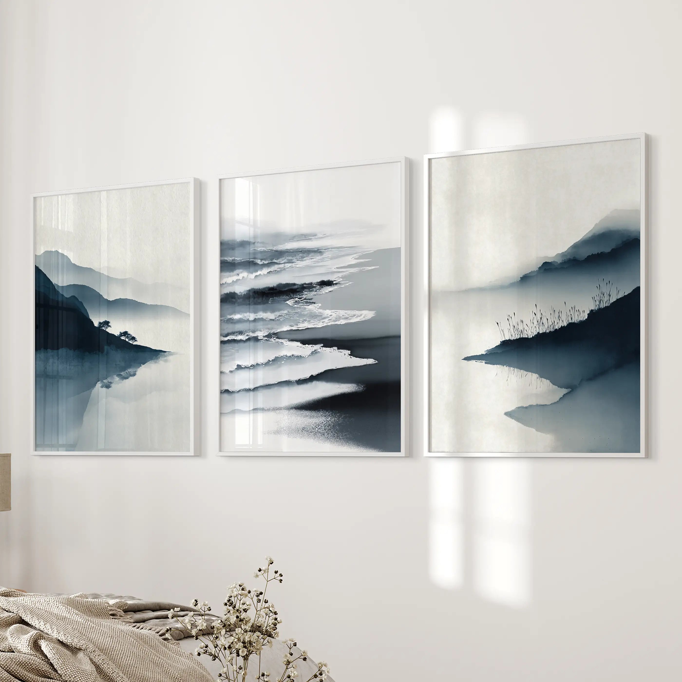 Minimalist Mountain Lake Set of 3. Modern Landscape Prints