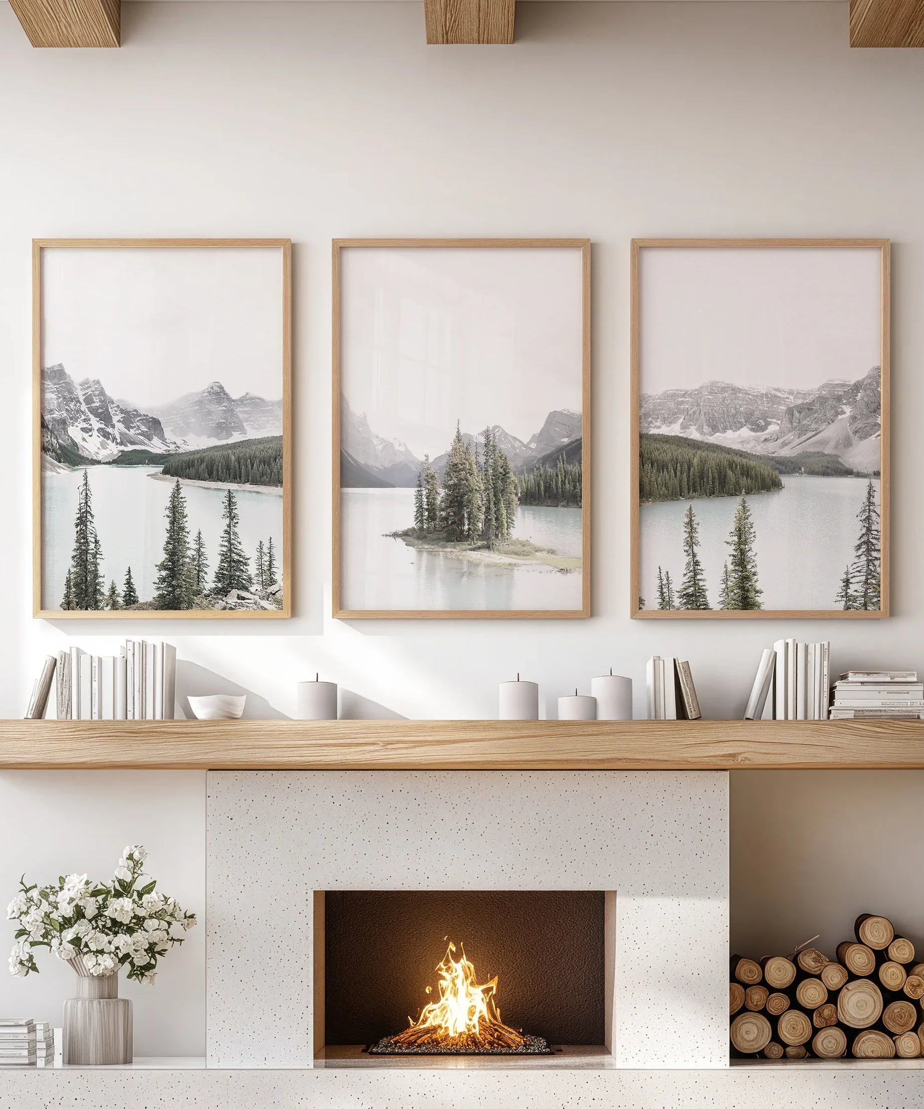 Canada Mountain Lake Poster. 3 Piece Nature Wall Art