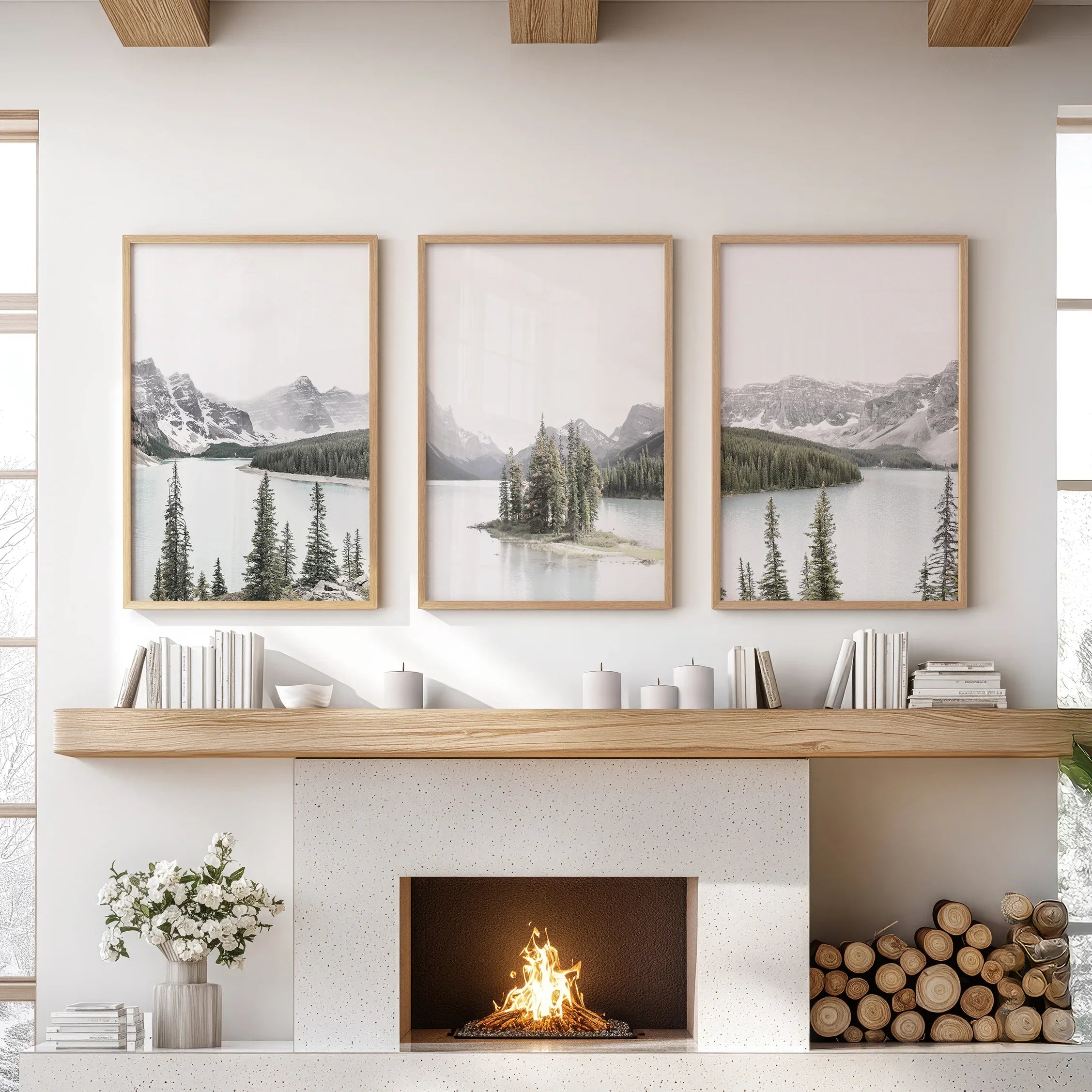 Canada Mountain Lake Poster. 3 Piece Nature Wall Art