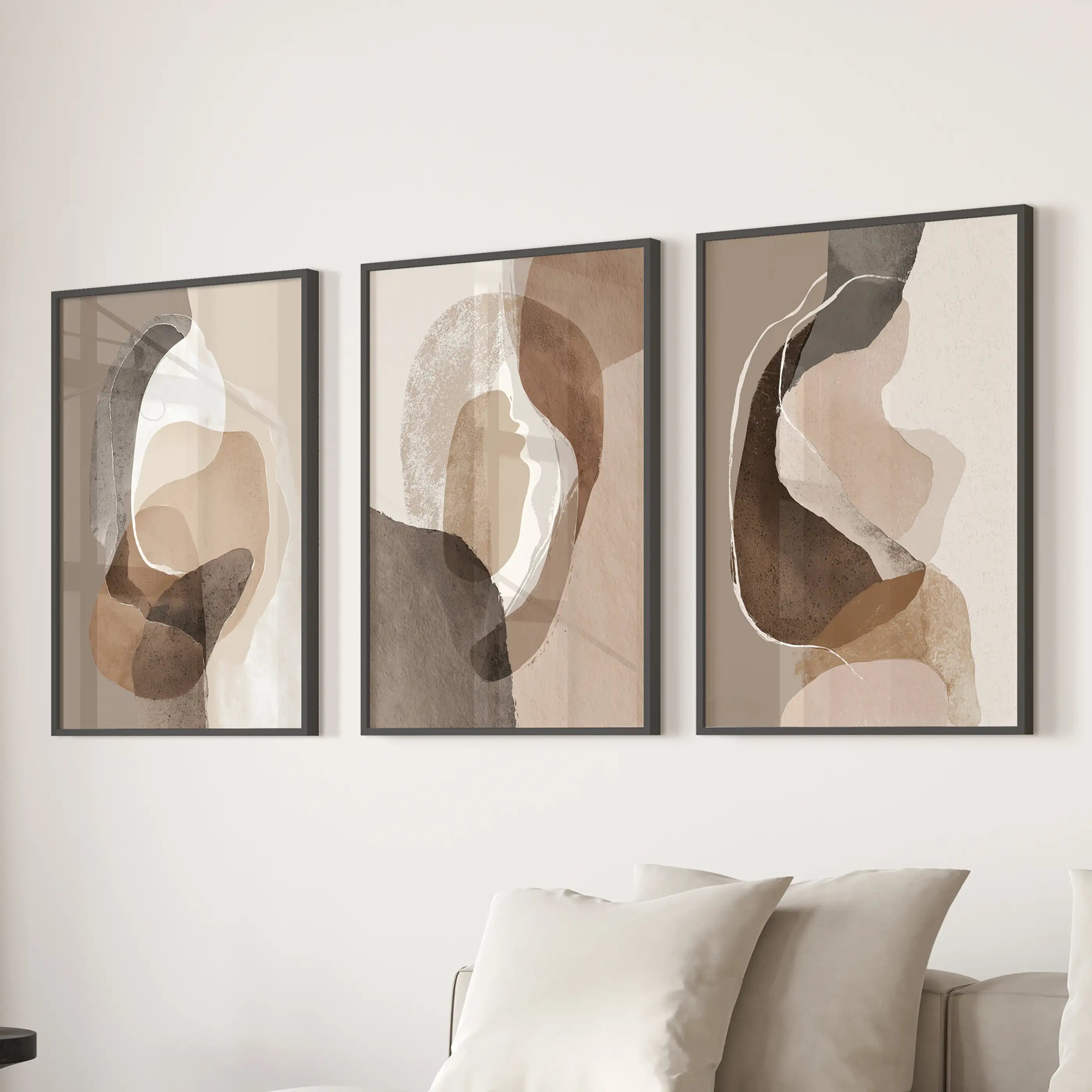 Neutral Abstract Wall Art Set of 3. Modern Earth Tone Prints