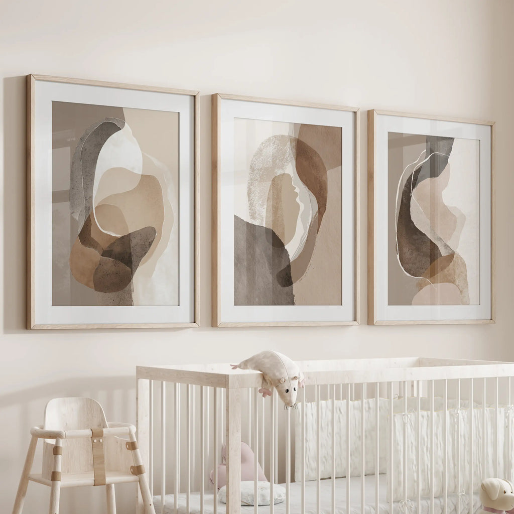 Neutral Abstract Wall Art Set of 3. Modern Earth Tone Prints