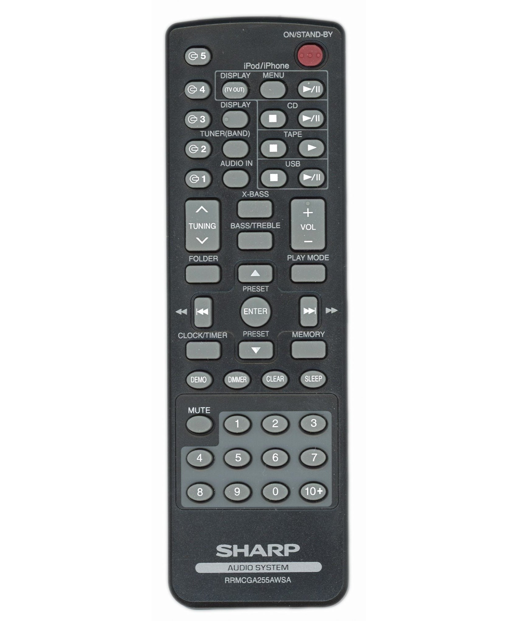 Sharp RRMCGA255AWSA 5 Disc Mini Component System Audio Remote Control - RRMCGA255AWSA