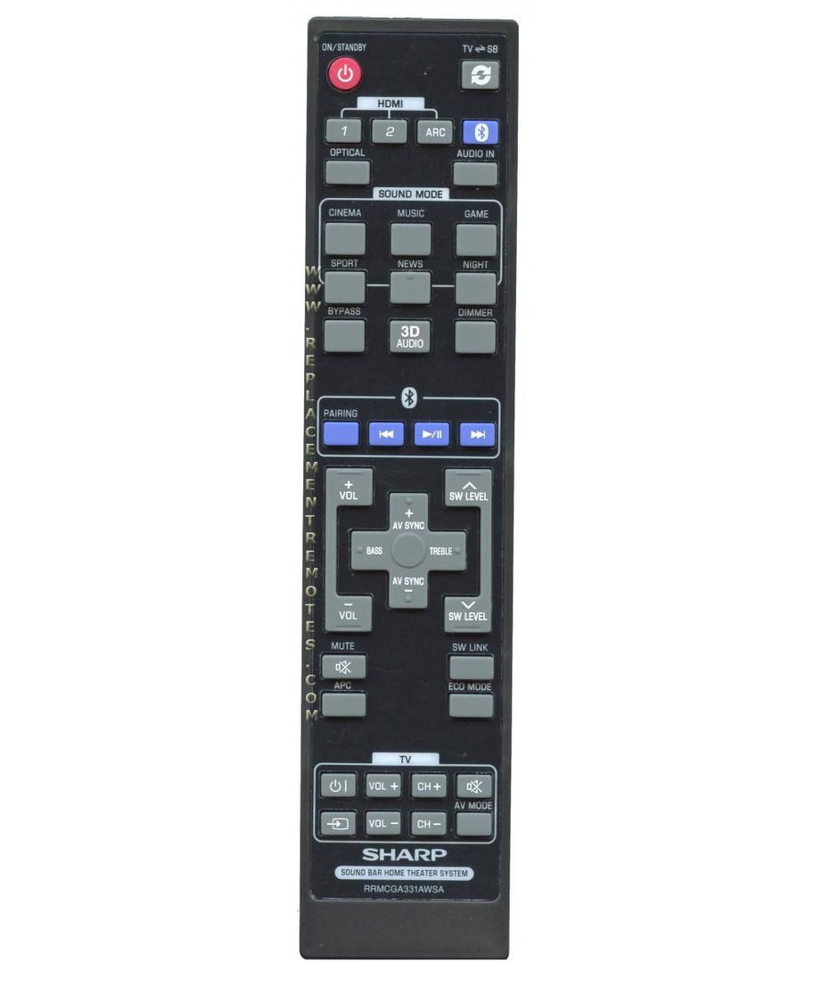 Sharp RRMCGA331AWSA Audio Sound Bar Remote Control - RRMCGA331AWSA