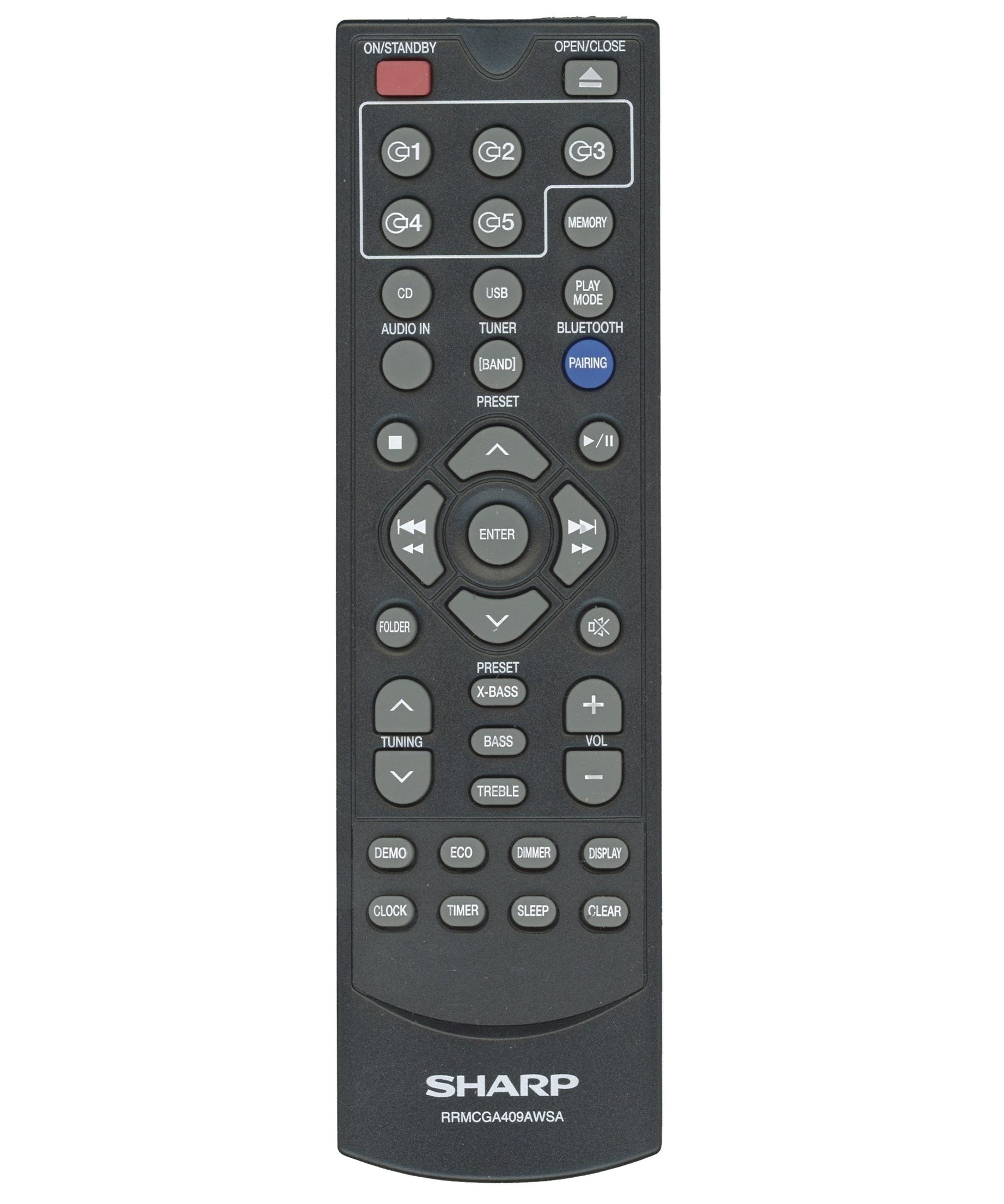Sharp RRMCGA409AWSA Micro Component System Audio Remote Control | IR - RRMCGA409AWSA