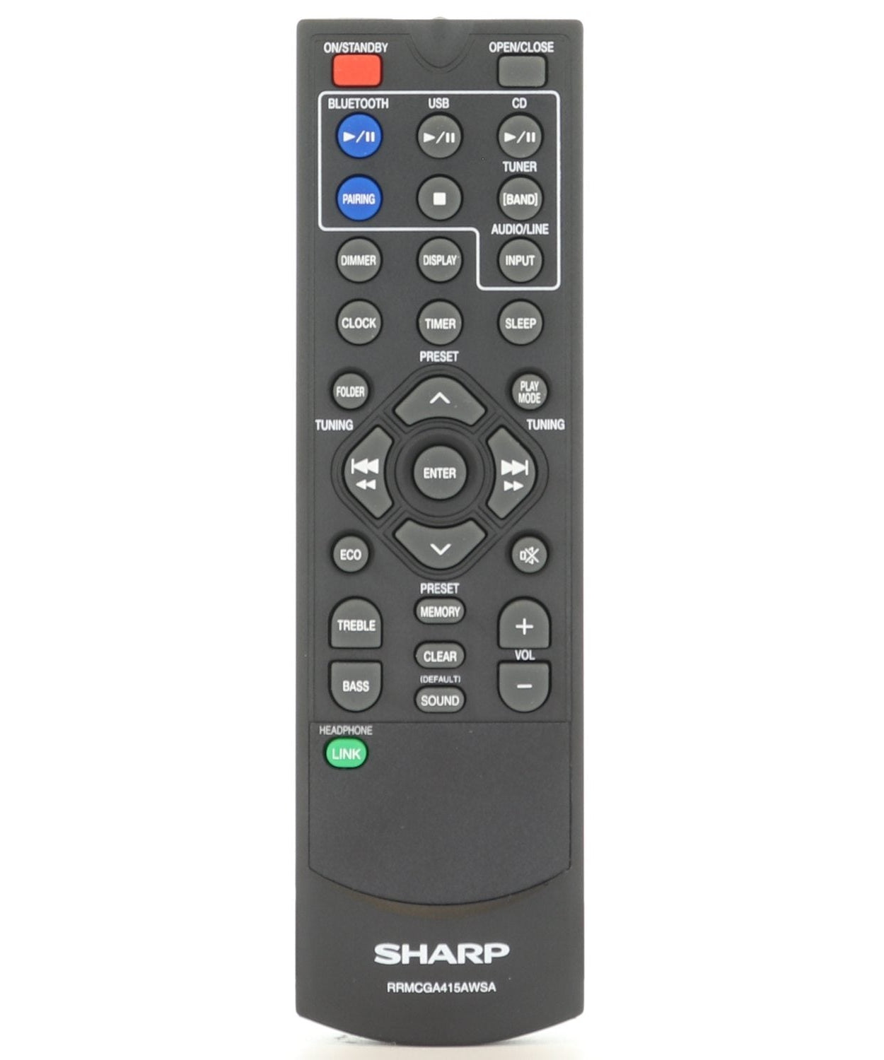 Sharp RRMCGA415AWSA Micro Component System Audio Remote Control - RRMCGA415AWSA