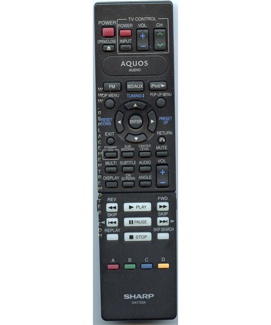 Sharp RRMCGA772SA Receiver Remote Control