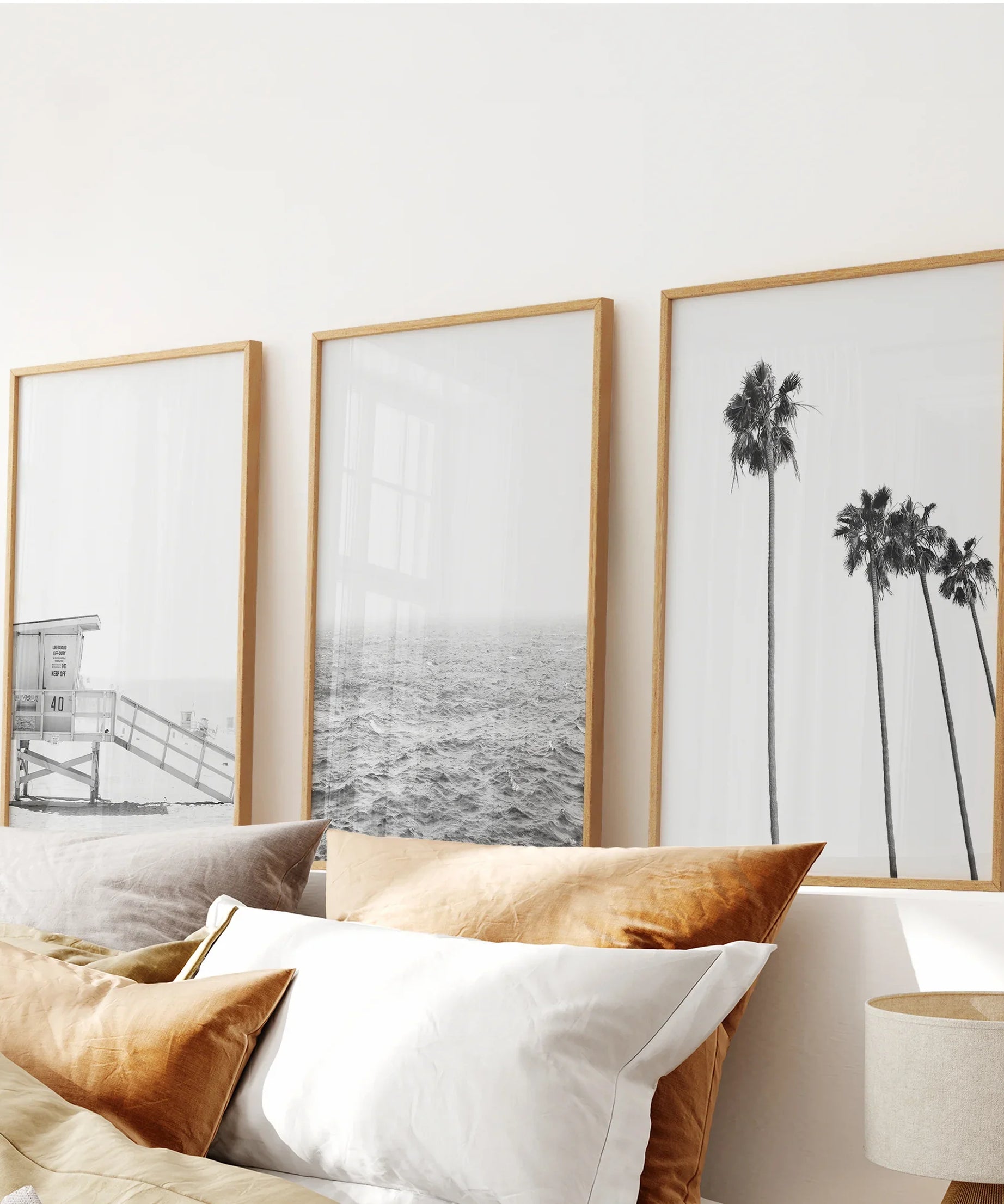 Black White Coastal Wall Art Set: Palms, Ocean, Lifeguard