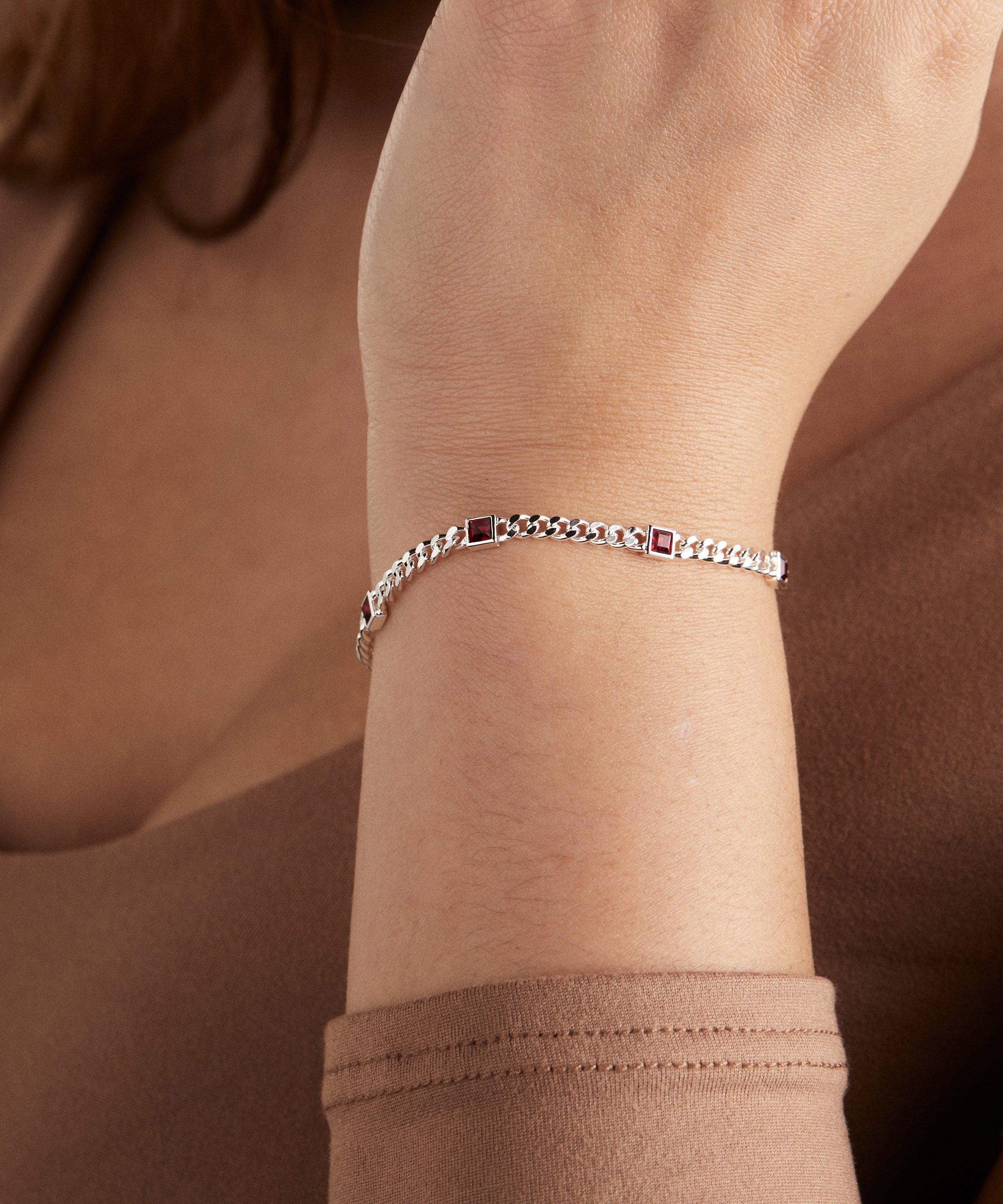 January Birthstone Scarlet Curb Chain Bracelet