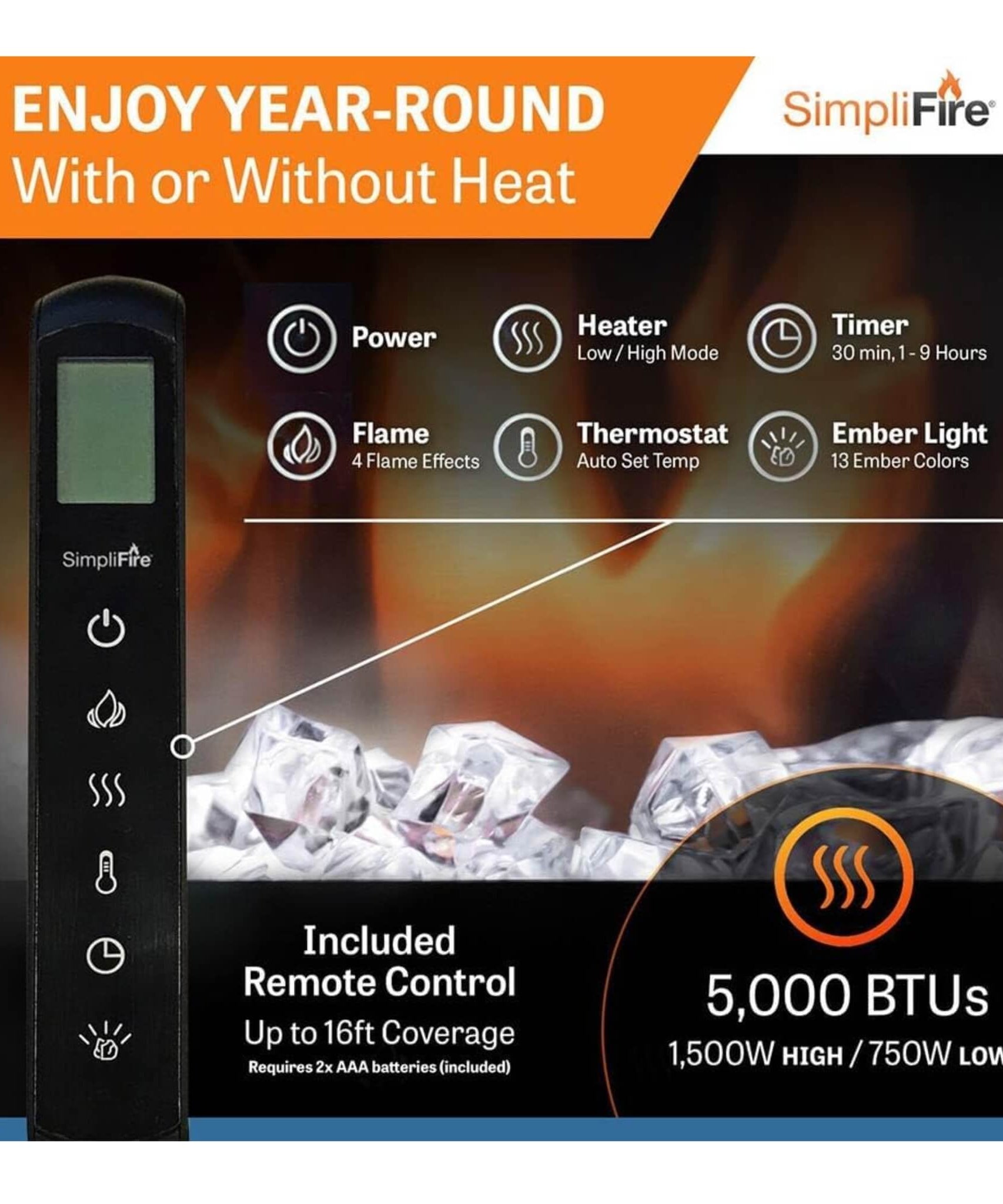 Simplifire Allusion Recessed Linear Electric Fireplace [SF-ALL48/50/60-BK] (SAK13256)