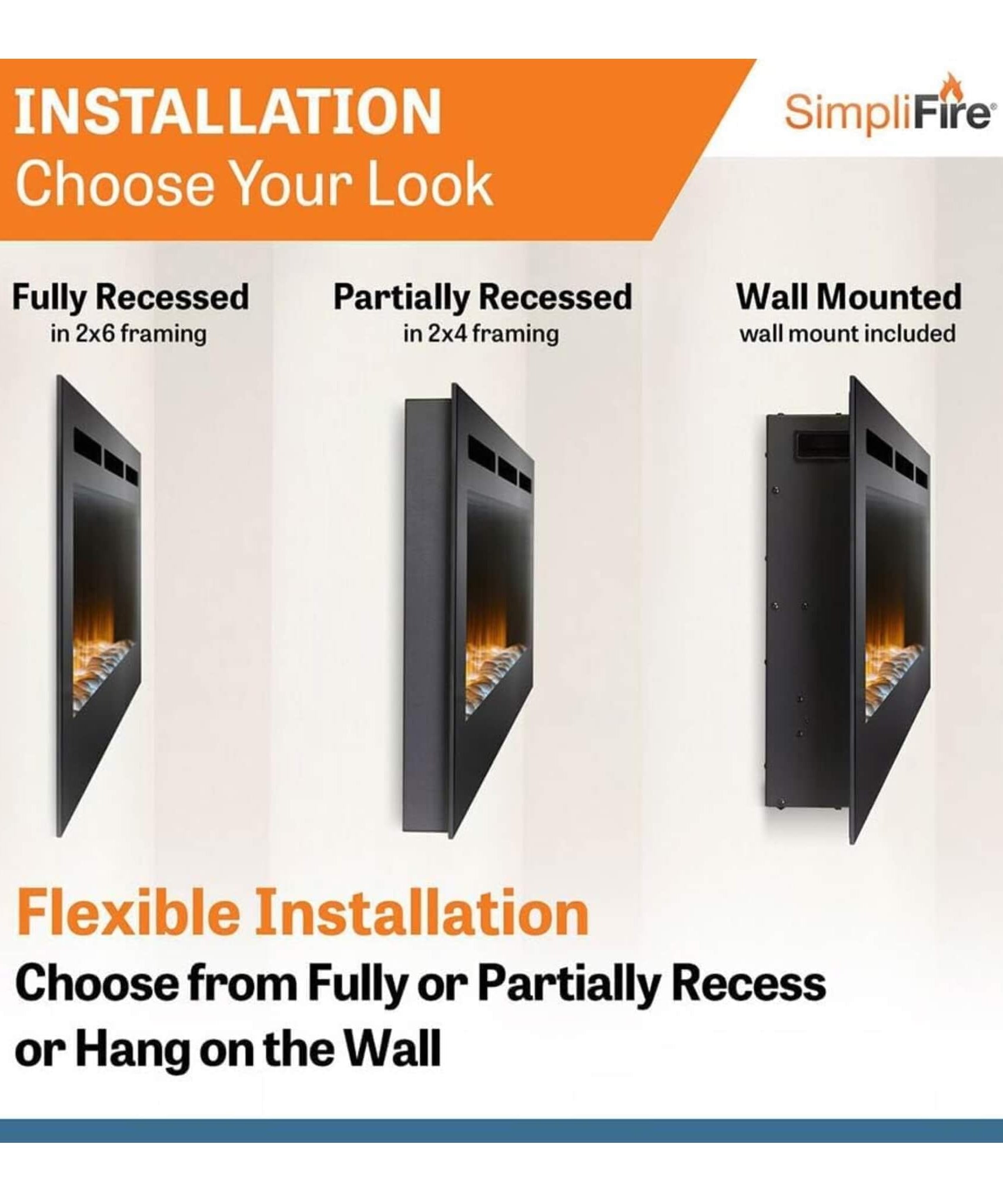 Simplifire Allusion Recessed Linear Electric Fireplace [SF-ALL48/50/60-BK] (SAK13256)