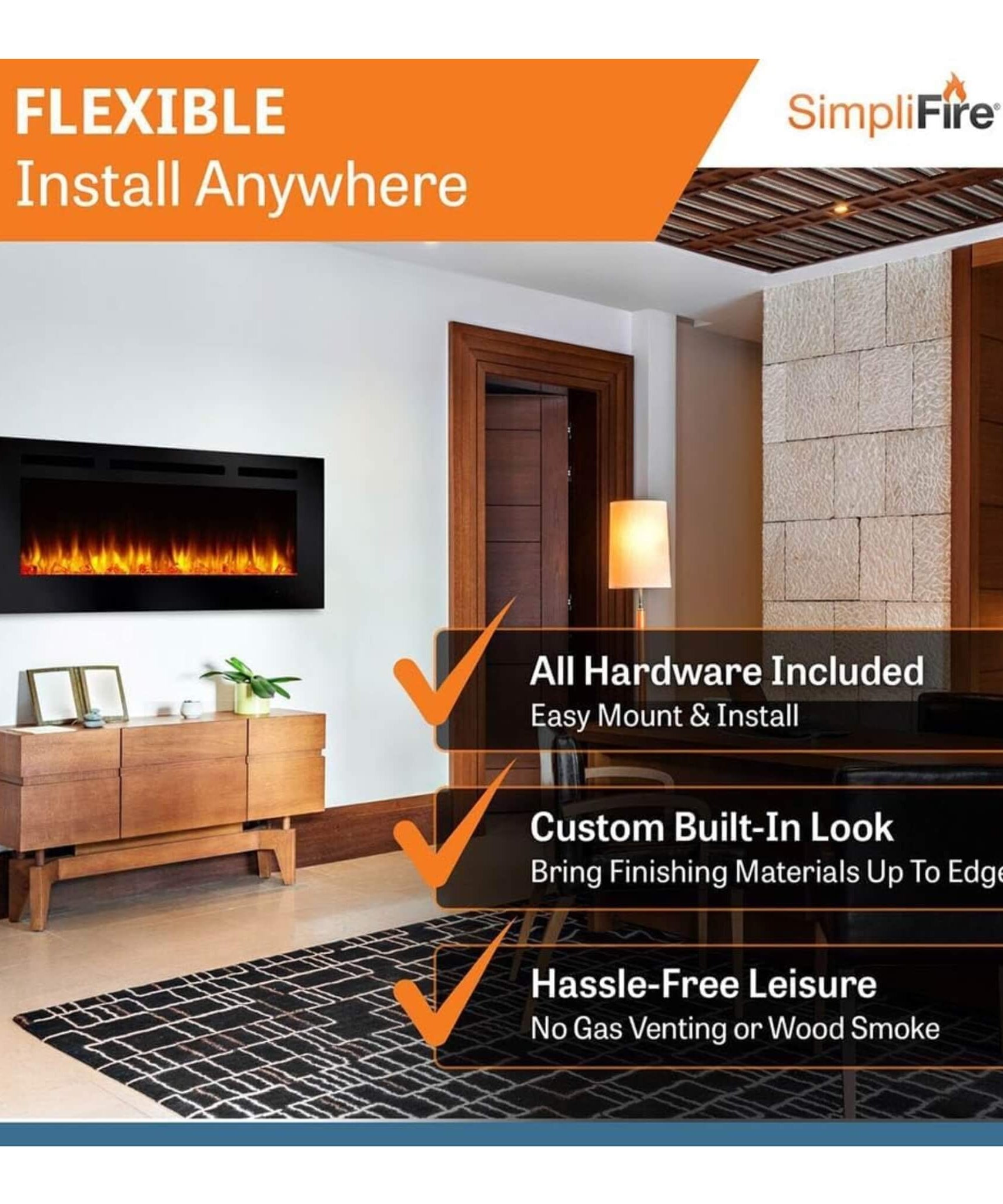 Simplifire Allusion Recessed Linear Electric Fireplace [SF-ALL48/50/60-BK] (SAK13256)