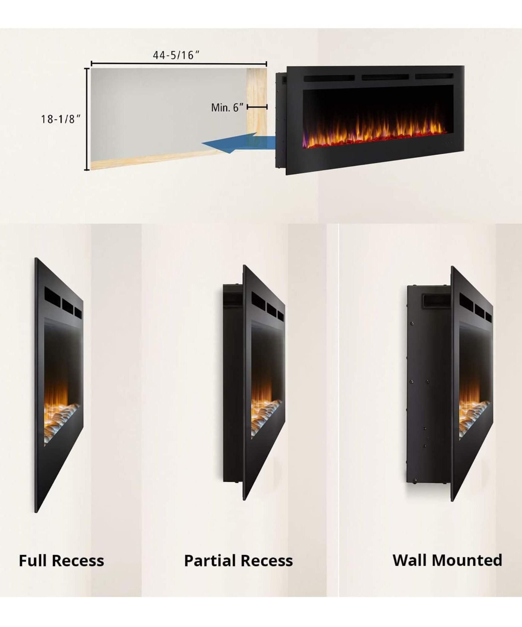 Simplifire Allusion Recessed Linear Electric Fireplace [SF-ALL48/50/60-BK] (SAK13256)