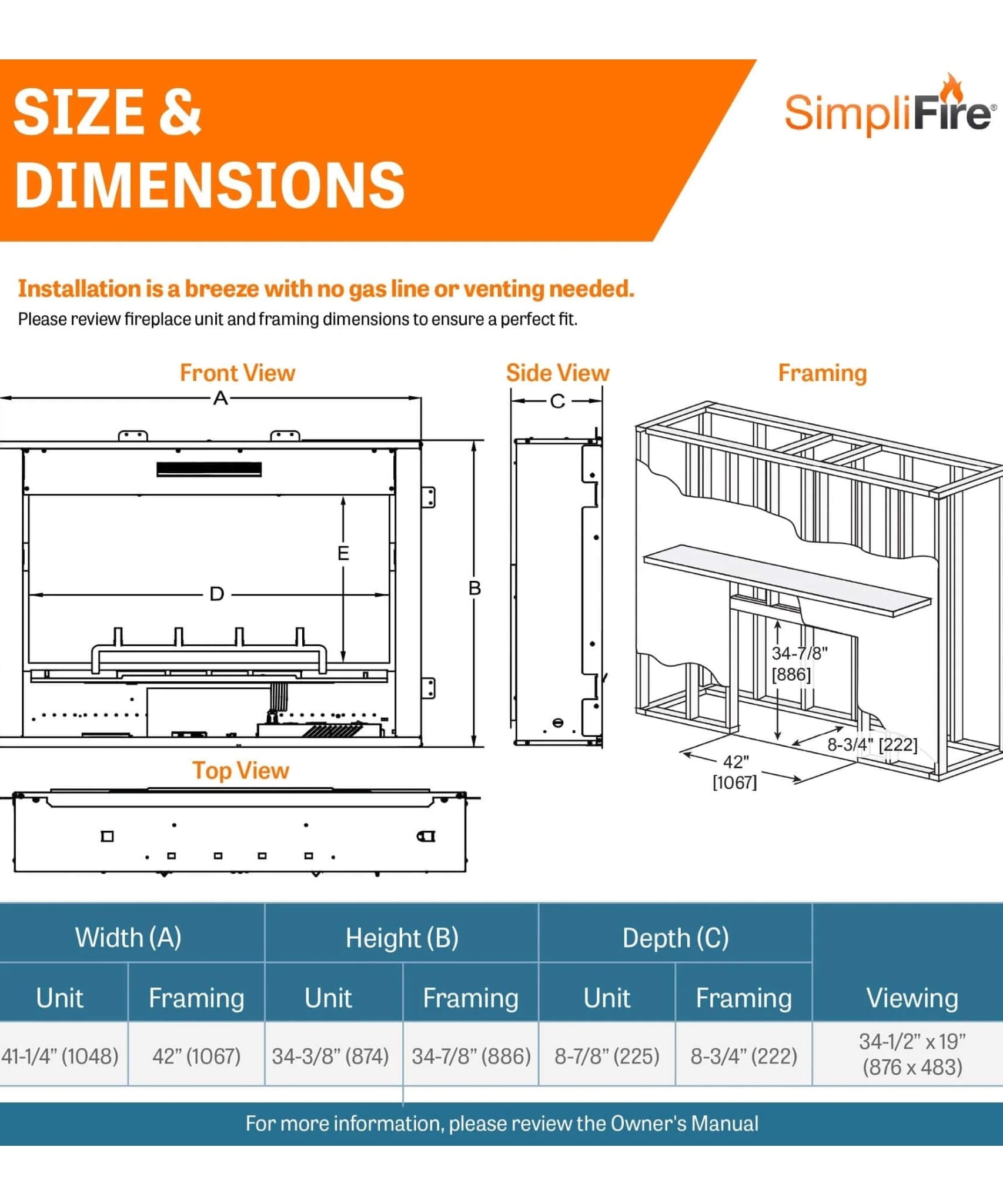 SimpliFire Inception 36" Traditional Electric Fireplace [SF-INC36] (SAK87541)
