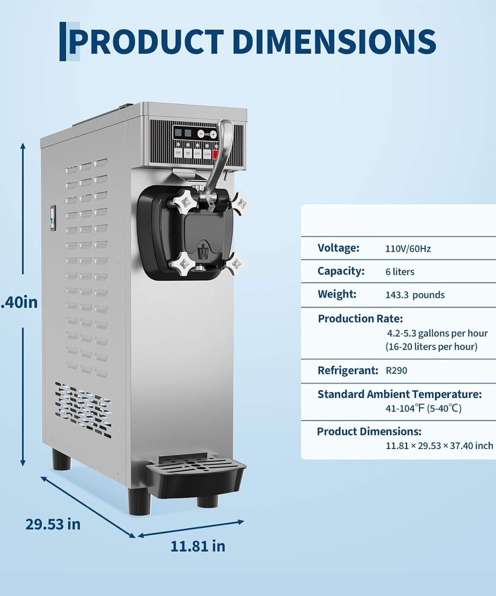 Single-Flavor 6L Commercial 1500W Countertop Soft Serve Ice Cream Machine (SAK25318)