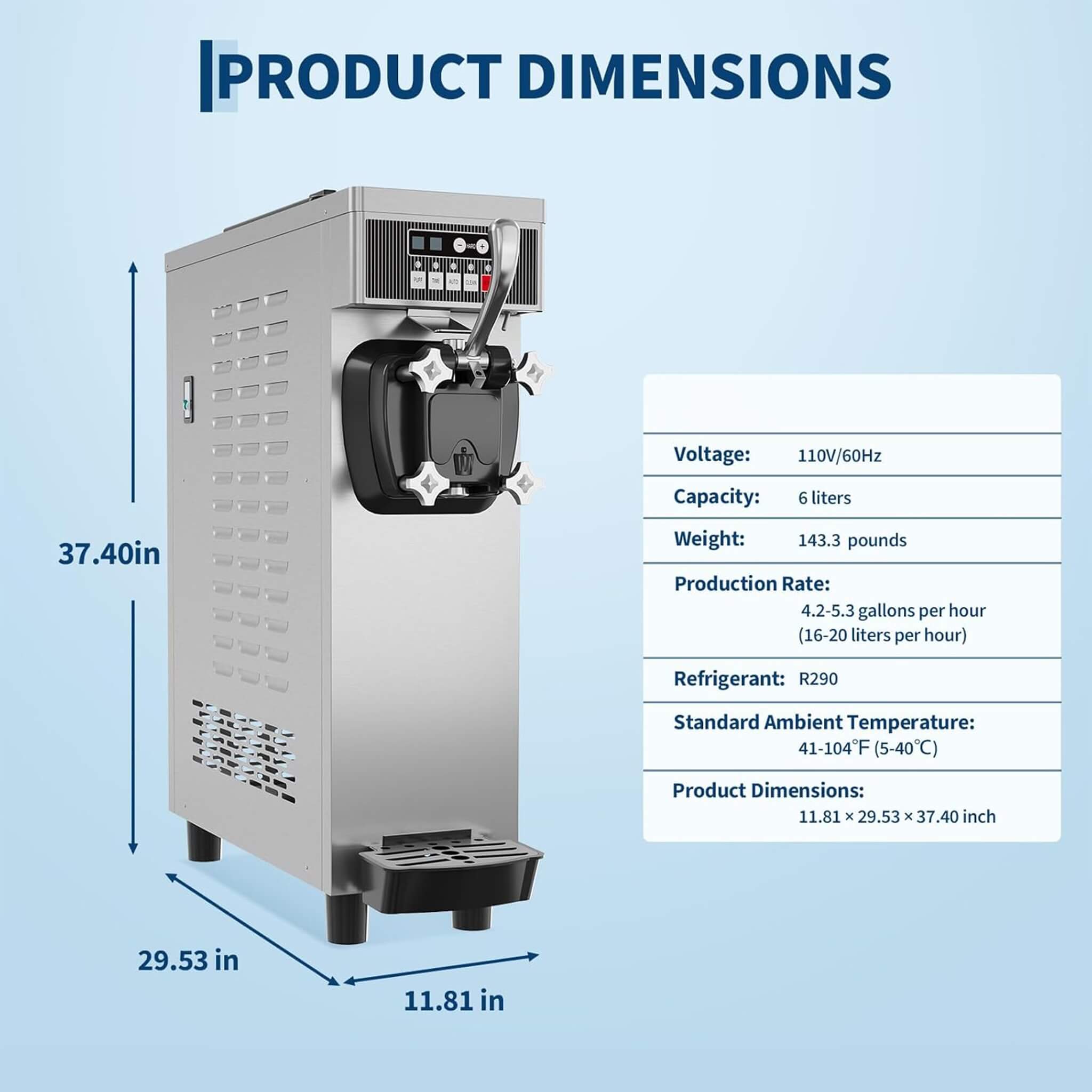 Single-Flavor 6L Commercial 1500W Countertop Soft Serve Ice Cream Machine (SAK25318)