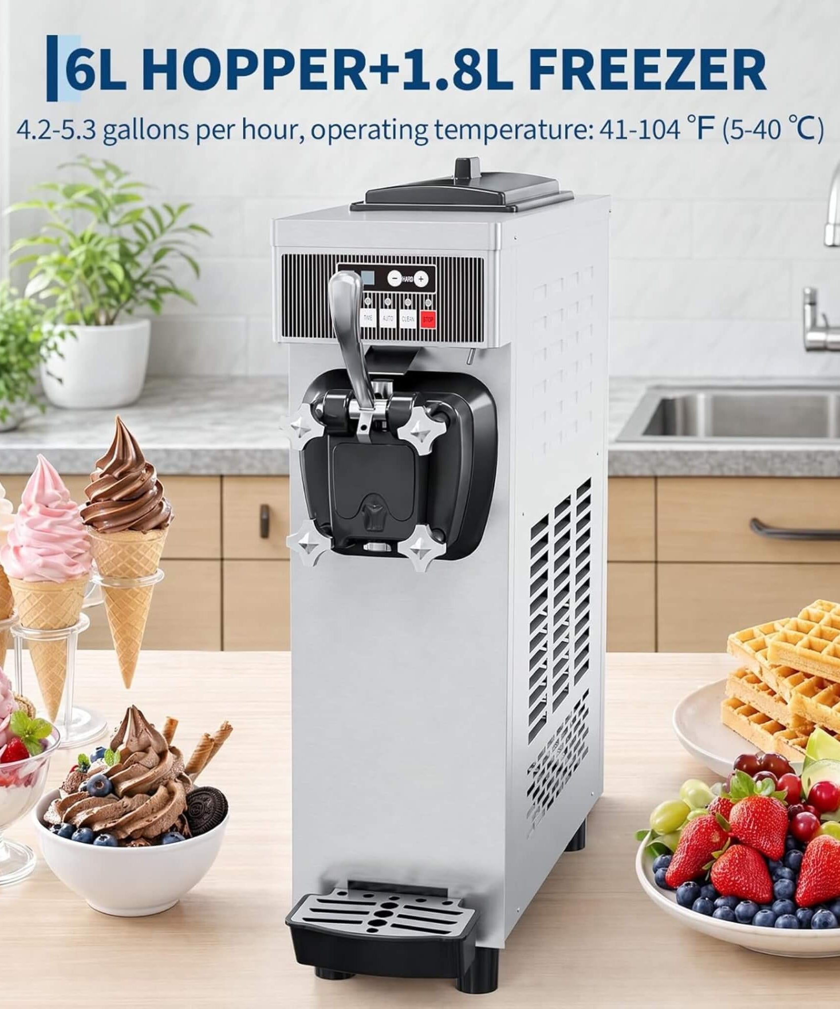 Single-Flavor 6L Commercial 1500W Countertop Soft Serve Ice Cream Machine (SAK25318)