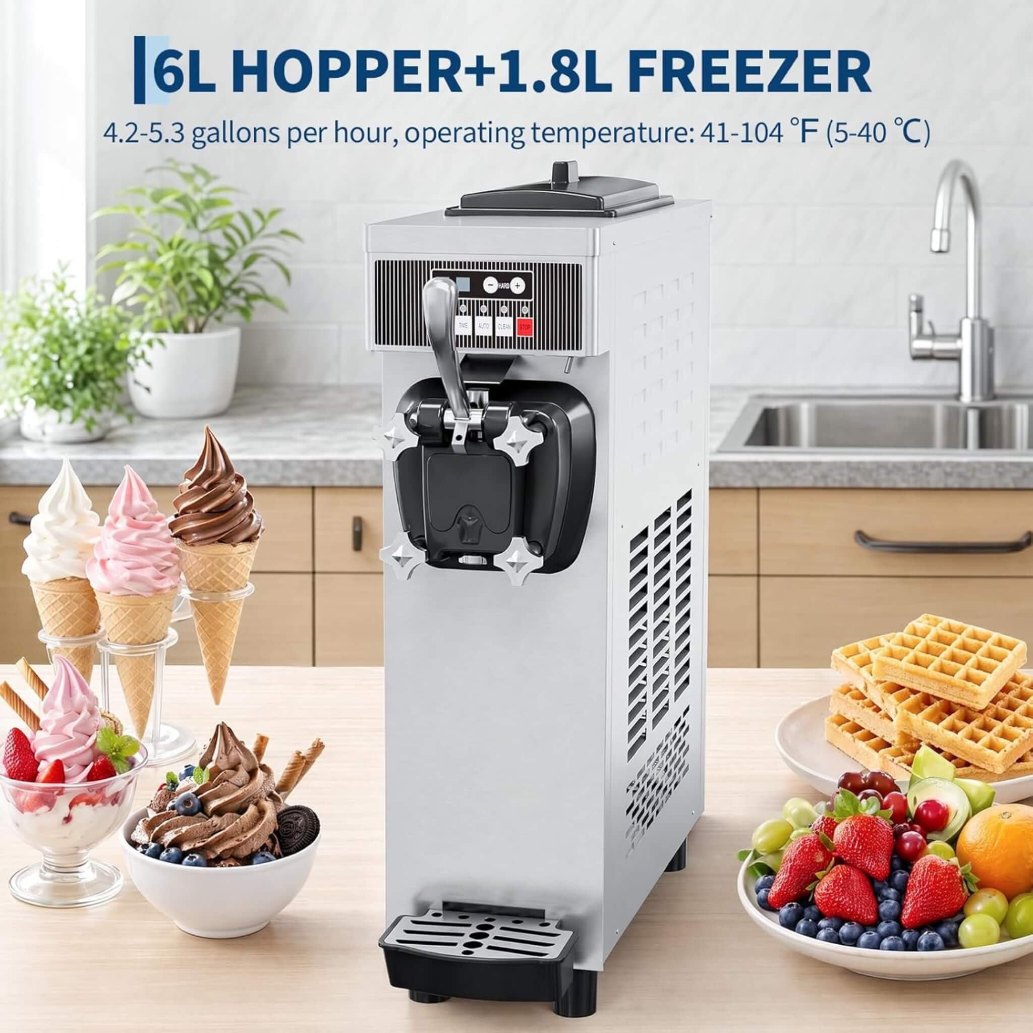 Single-Flavor 6L Commercial 1500W Countertop Soft Serve Ice Cream Machine (SAK25318)